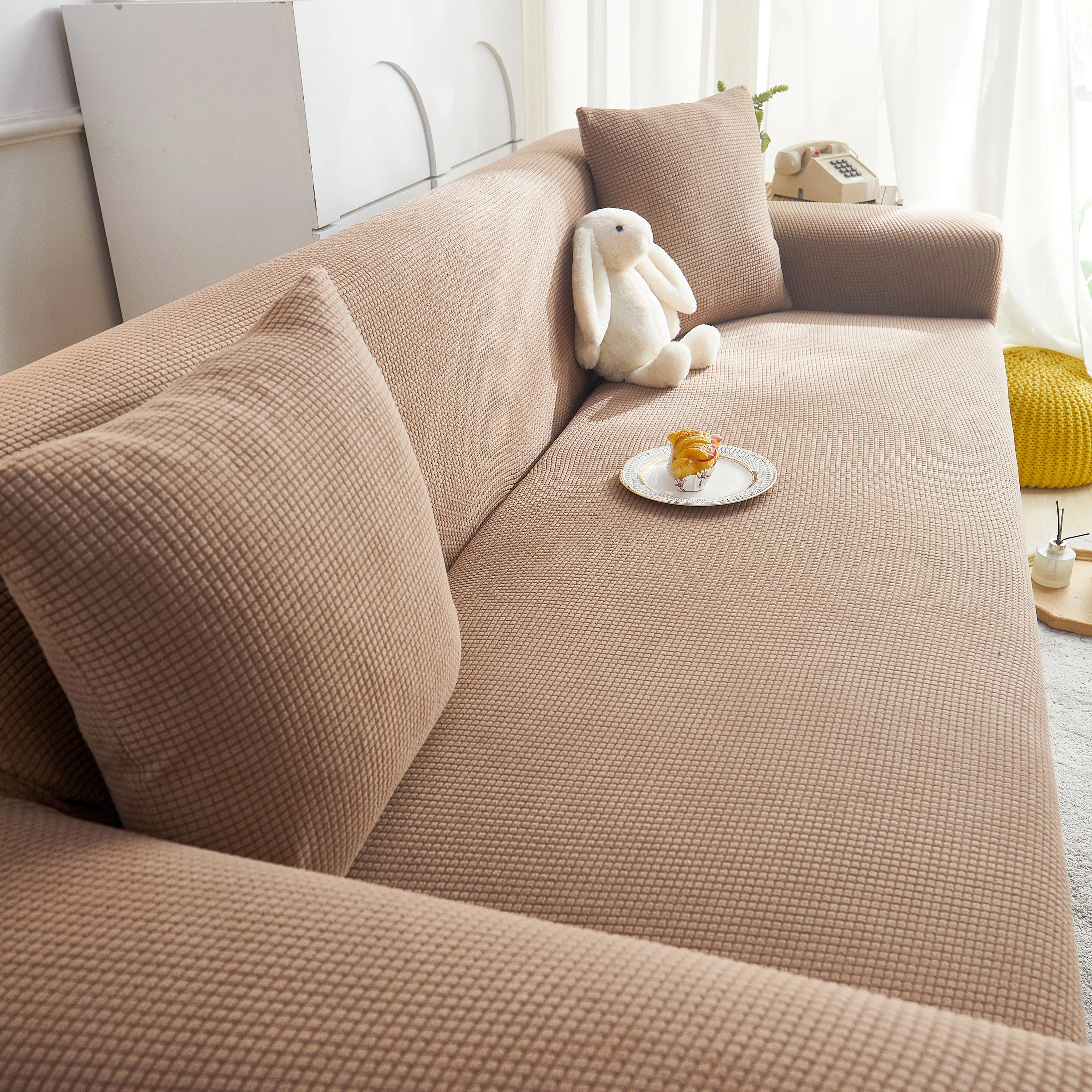 Grid Textured Stretch Sofa Cover, Soft Elastic Slipcover for Couch Protection - Image 12
