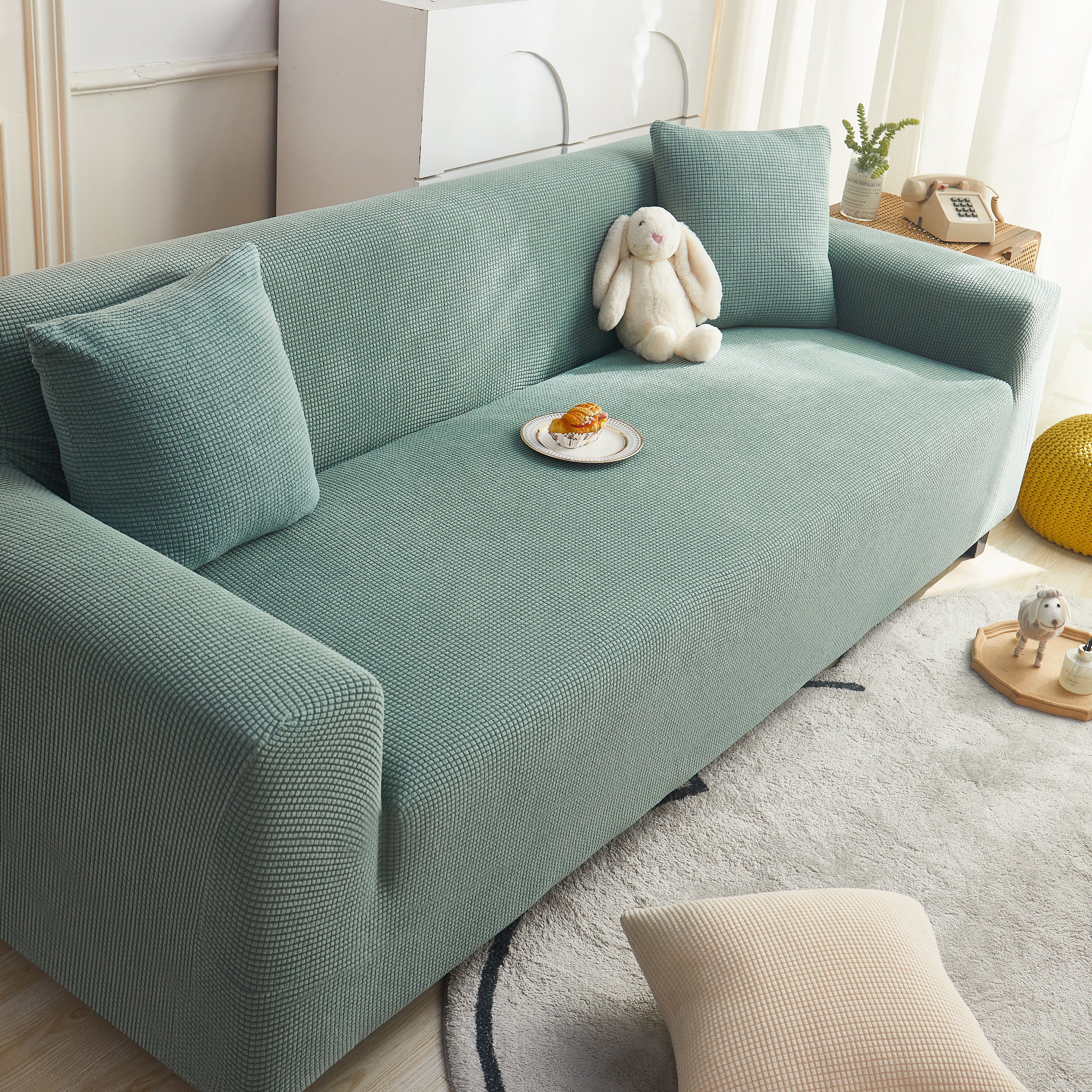 Grid Textured Stretch Sofa Cover, Soft Elastic Slipcover for Couch Protection - Image 120