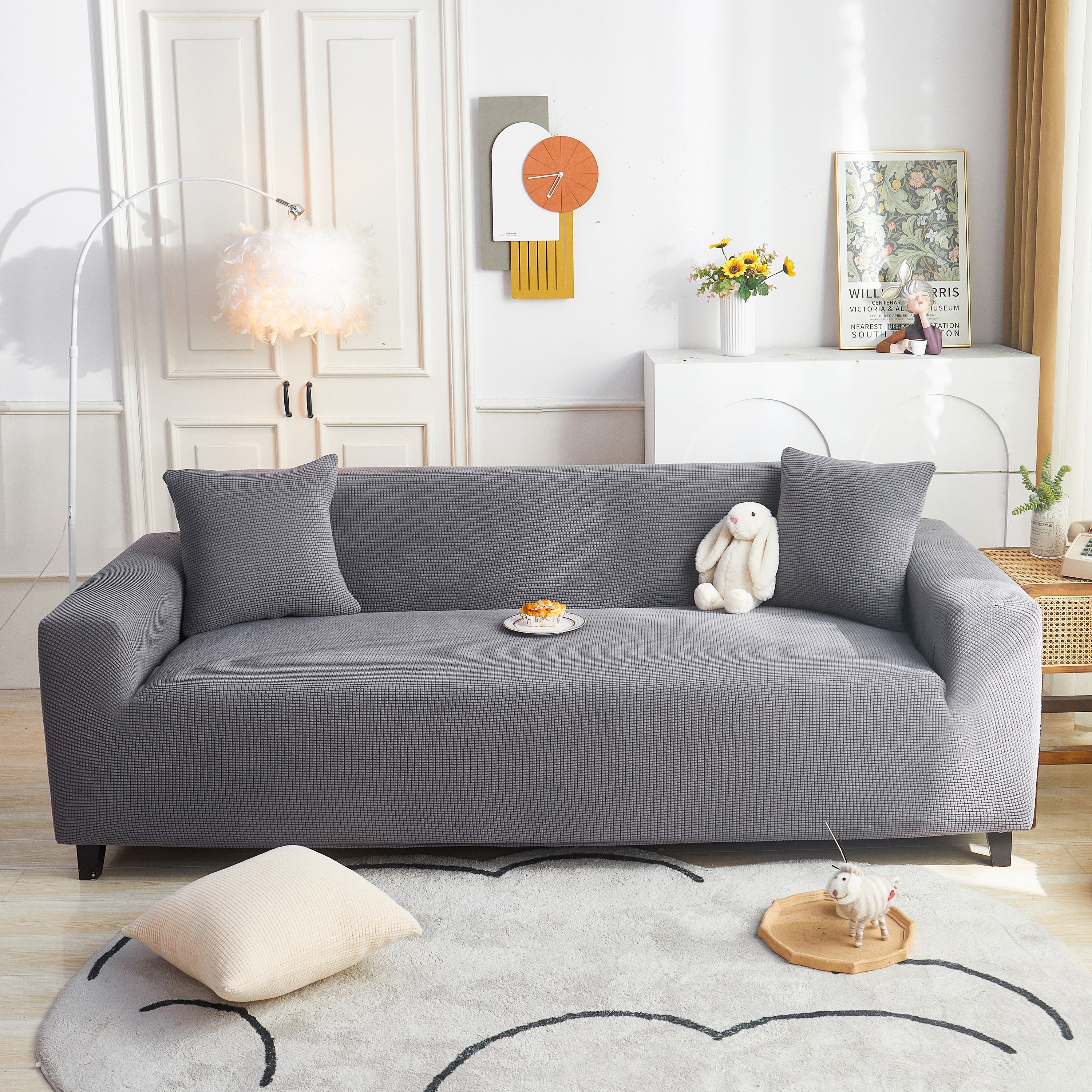 Grid Textured Stretch Sofa Cover, Soft Elastic Slipcover for Couch Protection - Image 122