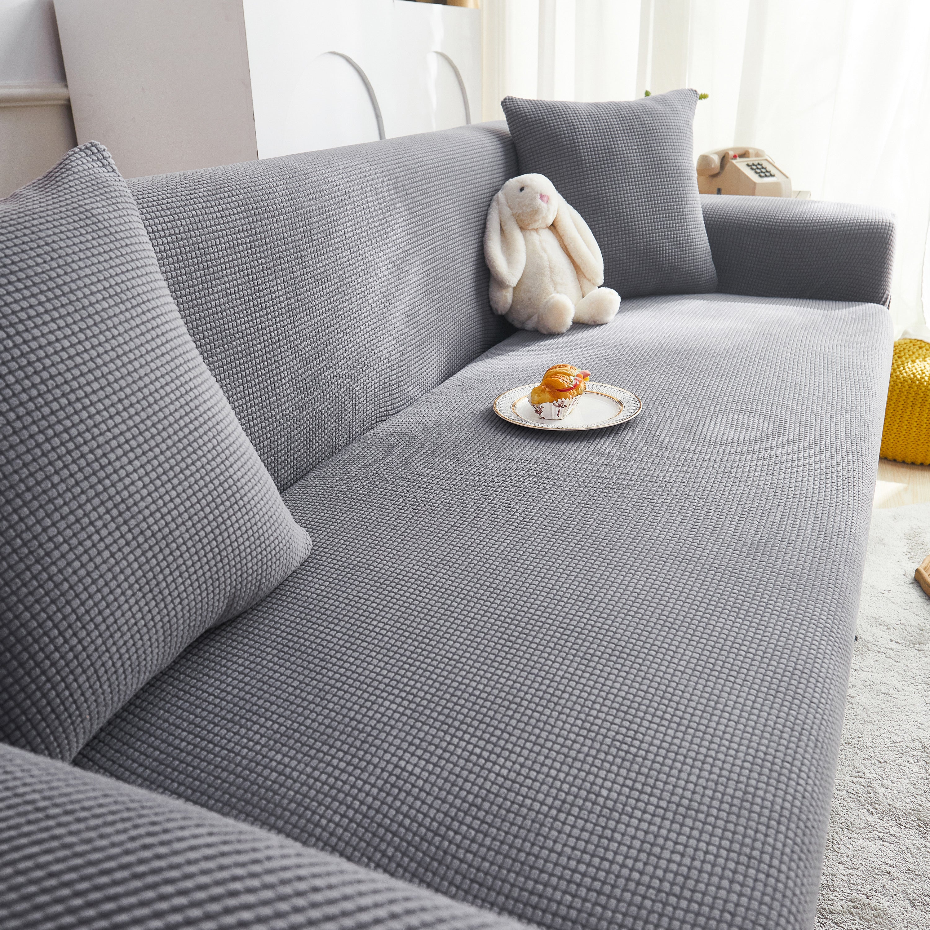 Grid Textured Stretch Sofa Cover, Soft Elastic Slipcover for Couch Protection - Image 129