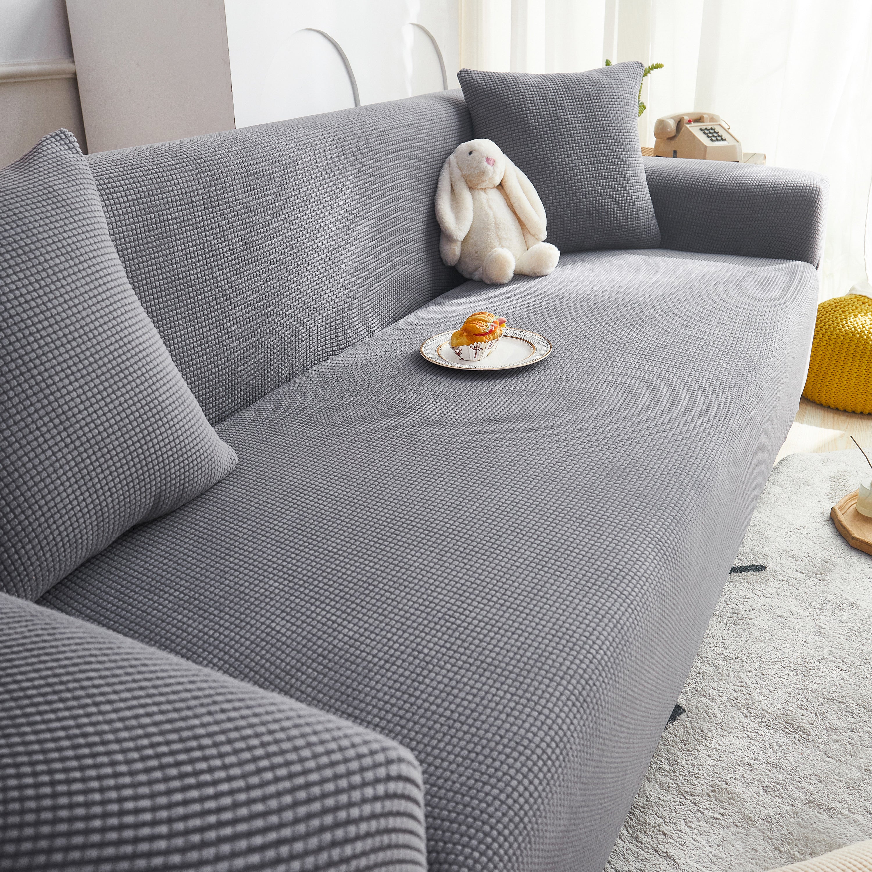 Grid Textured Stretch Sofa Cover, Soft Elastic Slipcover for Couch Protection - Image 130