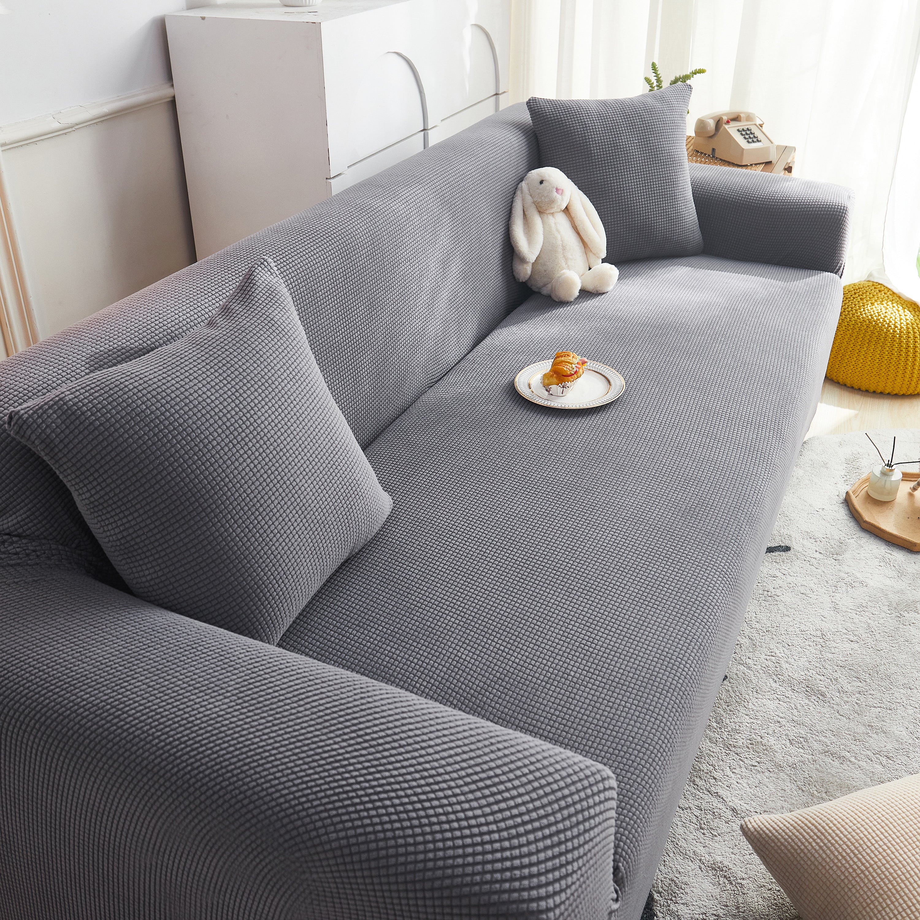 Grid Textured Stretch Sofa Cover, Soft Elastic Slipcover for Couch Protection - Image 131