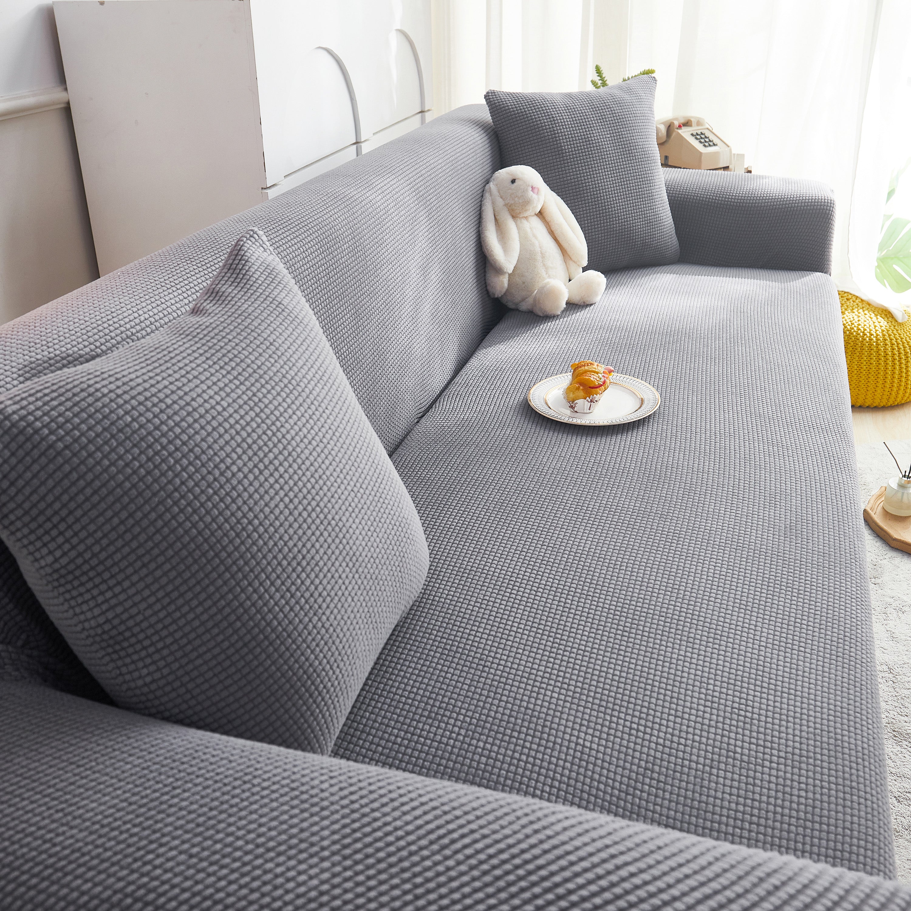 Grid Textured Stretch Sofa Cover, Soft Elastic Slipcover for Couch Protection - Image 134