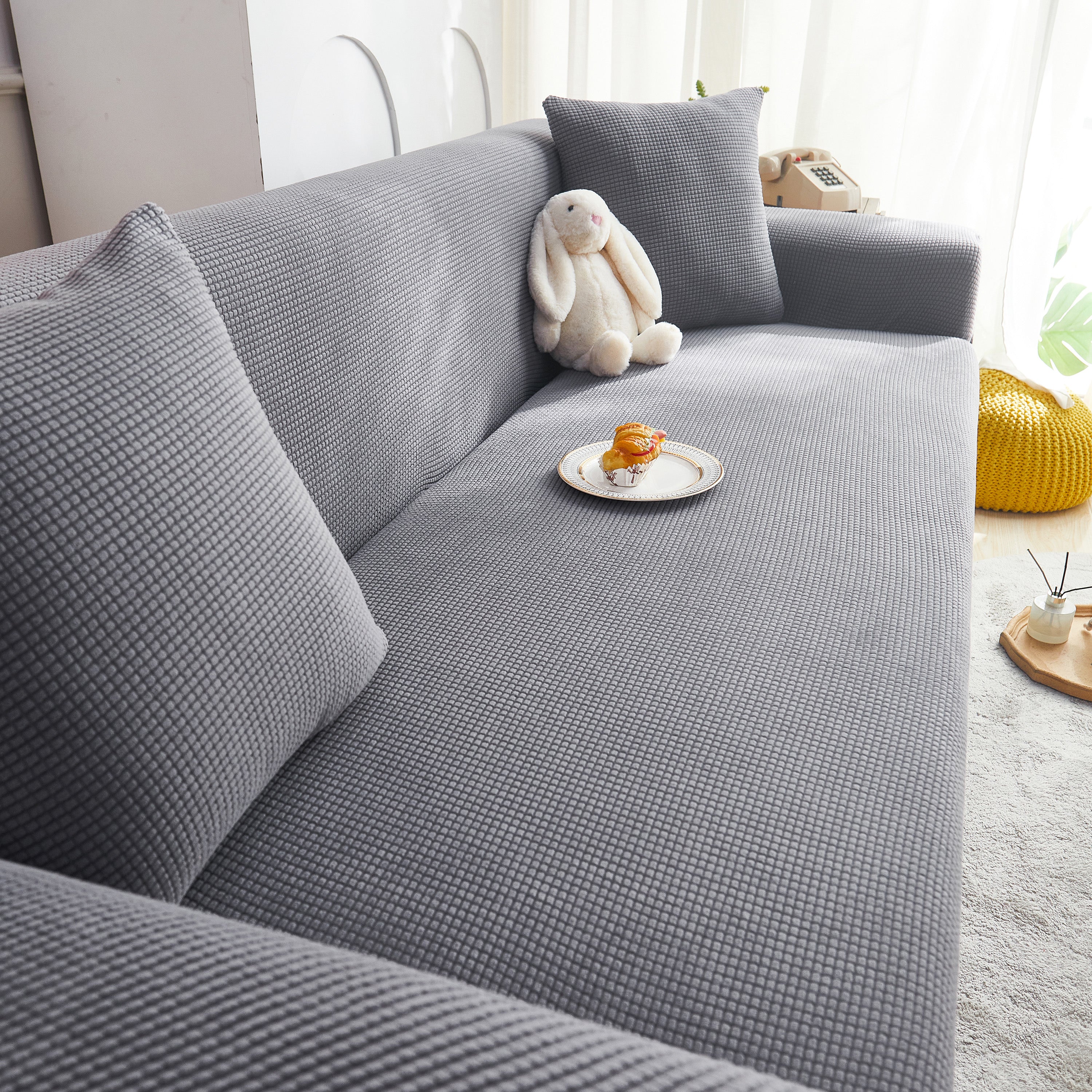 Grid Textured Stretch Sofa Cover, Soft Elastic Slipcover for Couch Protection - Image 135