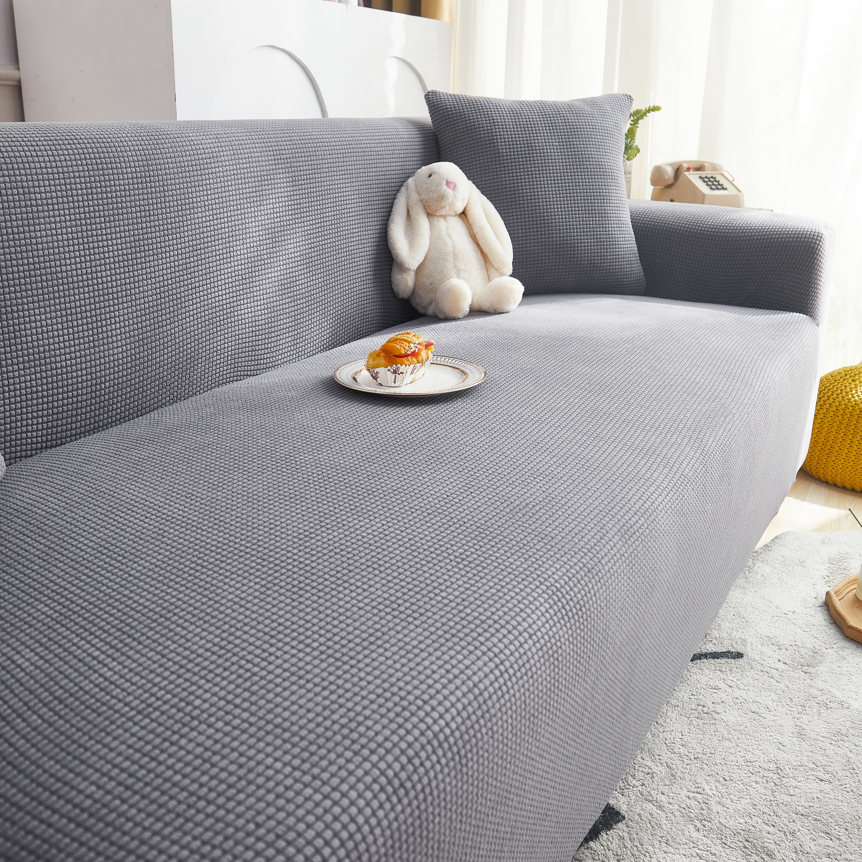 Grid Textured Stretch Sofa Cover, Soft Elastic Slipcover for Couch Protection - Image 136