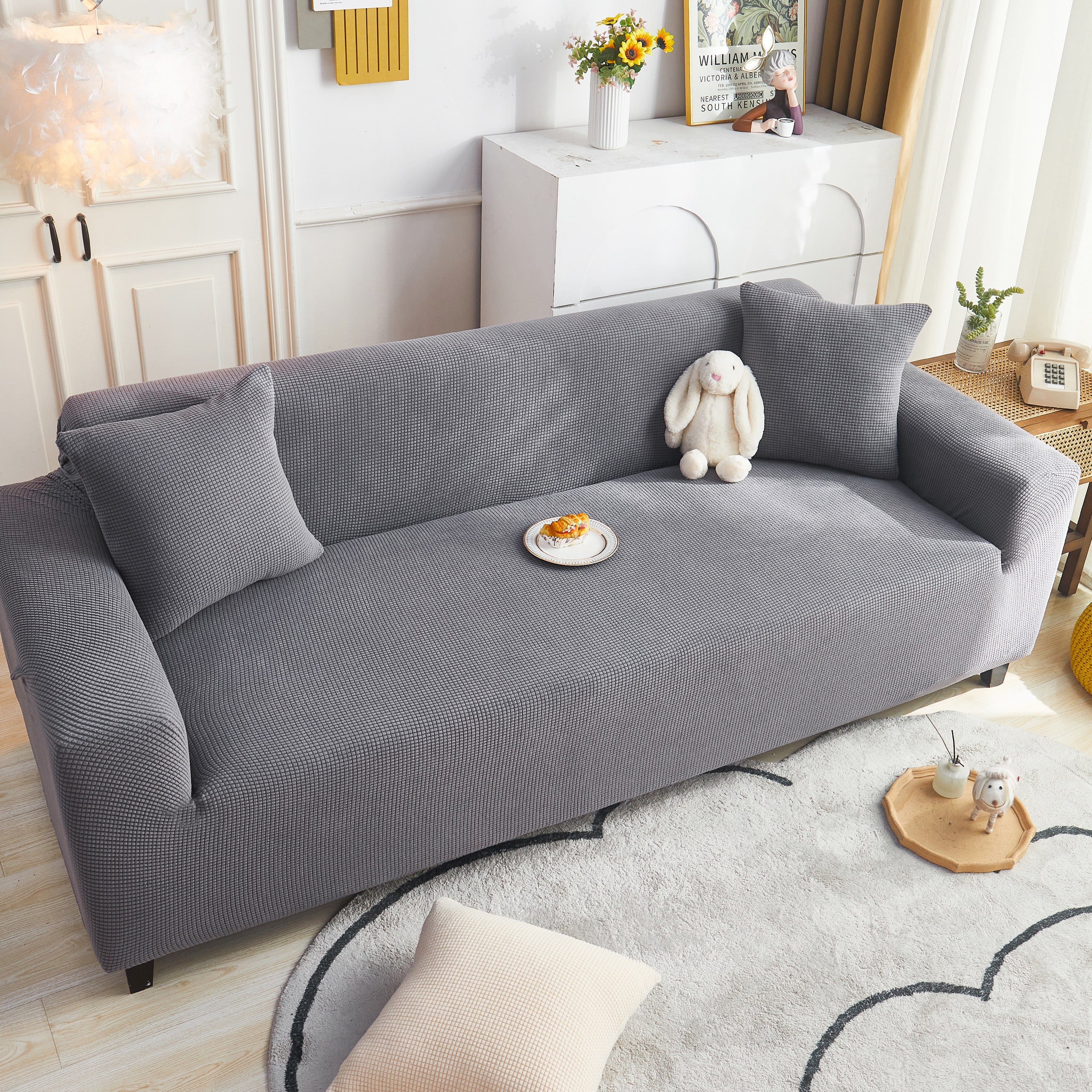 Grid Textured Stretch Sofa Cover, Soft Elastic Slipcover for Couch Protection - Image 137