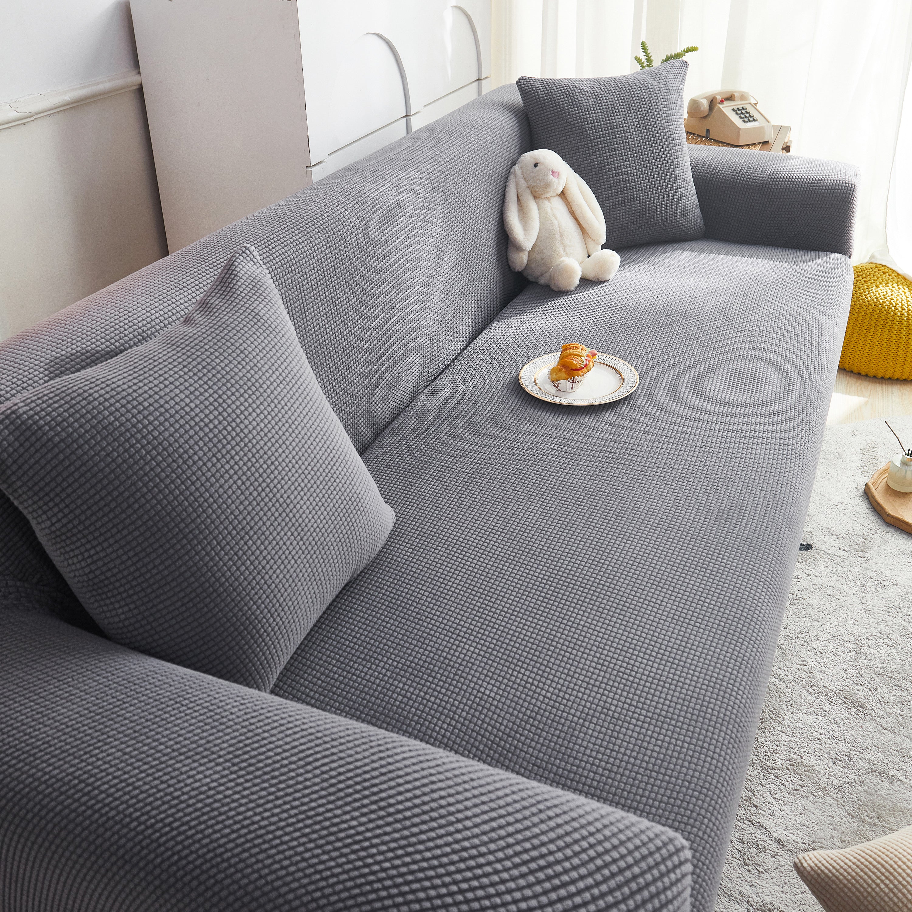 Grid Textured Stretch Sofa Cover, Soft Elastic Slipcover for Couch Protection - Image 138