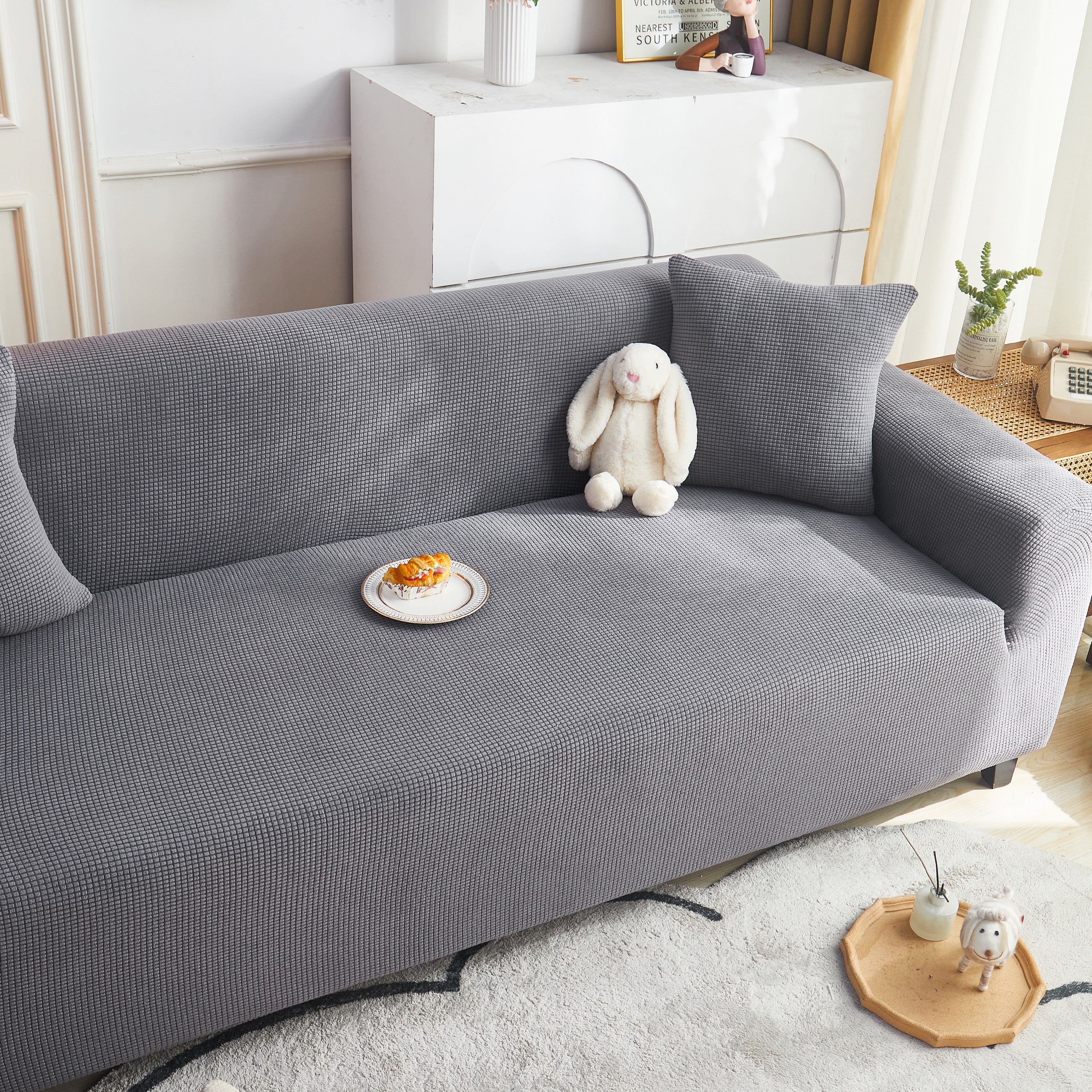 Grid Textured Stretch Sofa Cover, Soft Elastic Slipcover for Couch Protection - Image 139