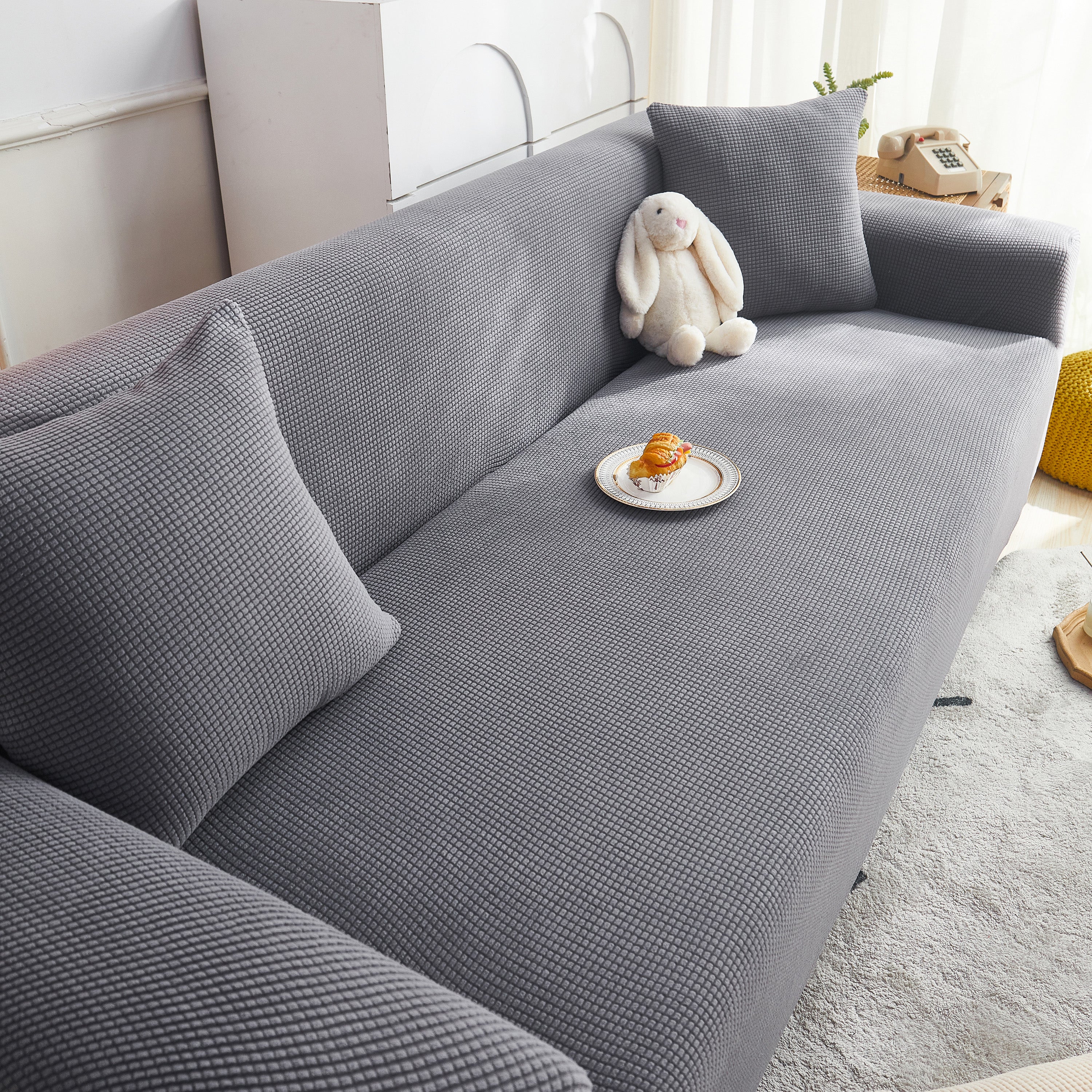 Grid Textured Stretch Sofa Cover, Soft Elastic Slipcover for Couch Protection - Image 140