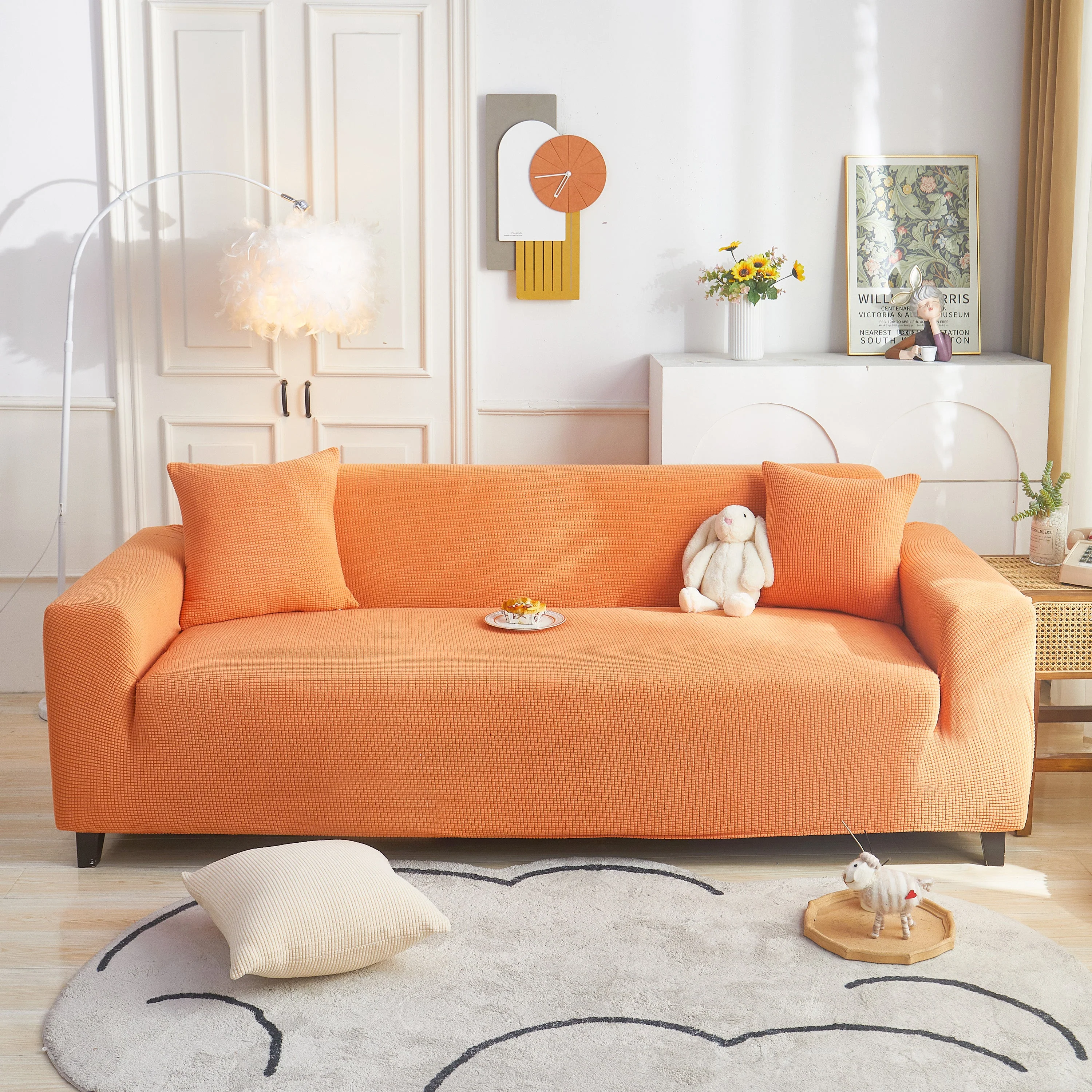 Grid Textured Stretch Sofa Cover, Soft Elastic Slipcover for Couch Protection - Image 141
