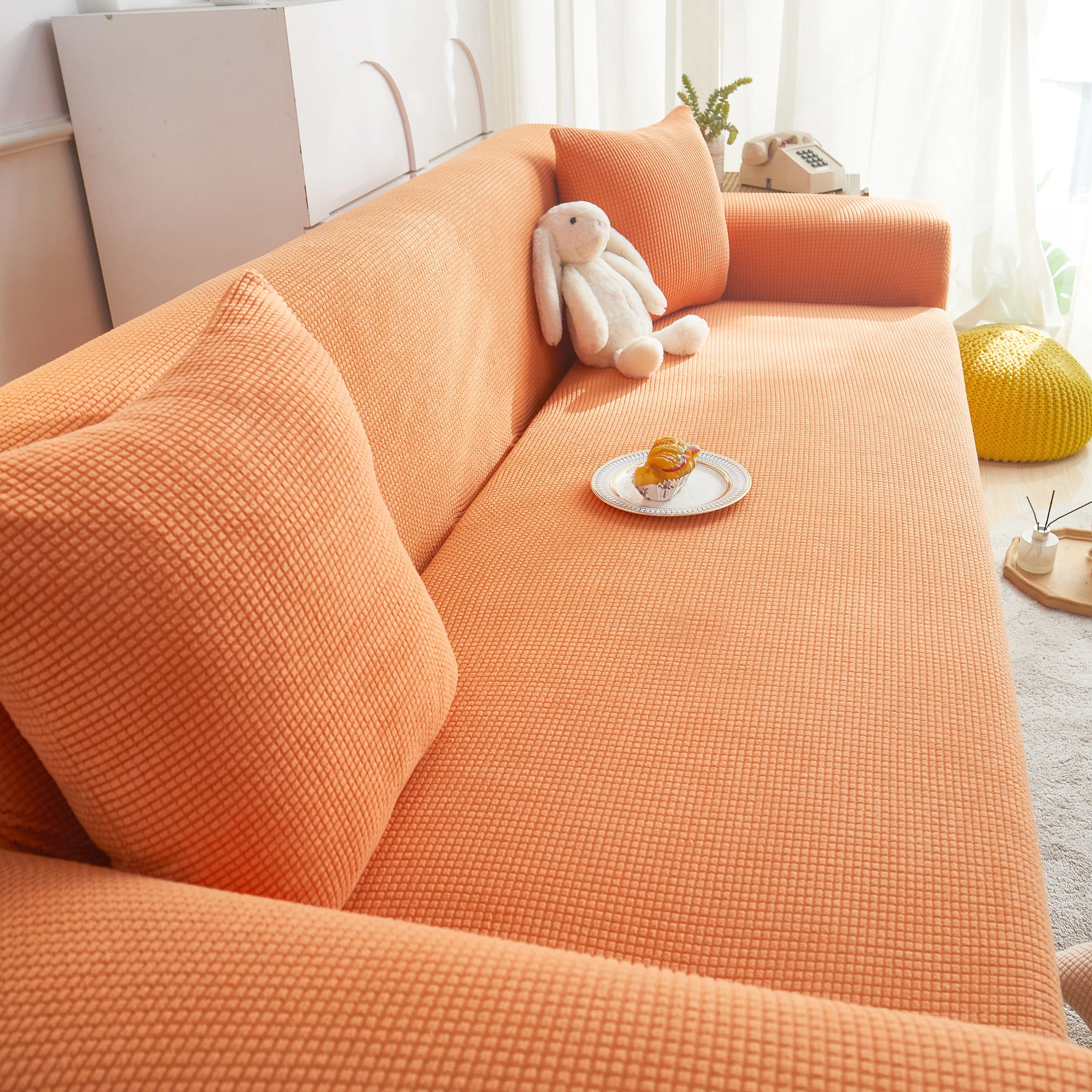 Grid Textured Stretch Sofa Cover, Soft Elastic Slipcover for Couch Protection - Image 142