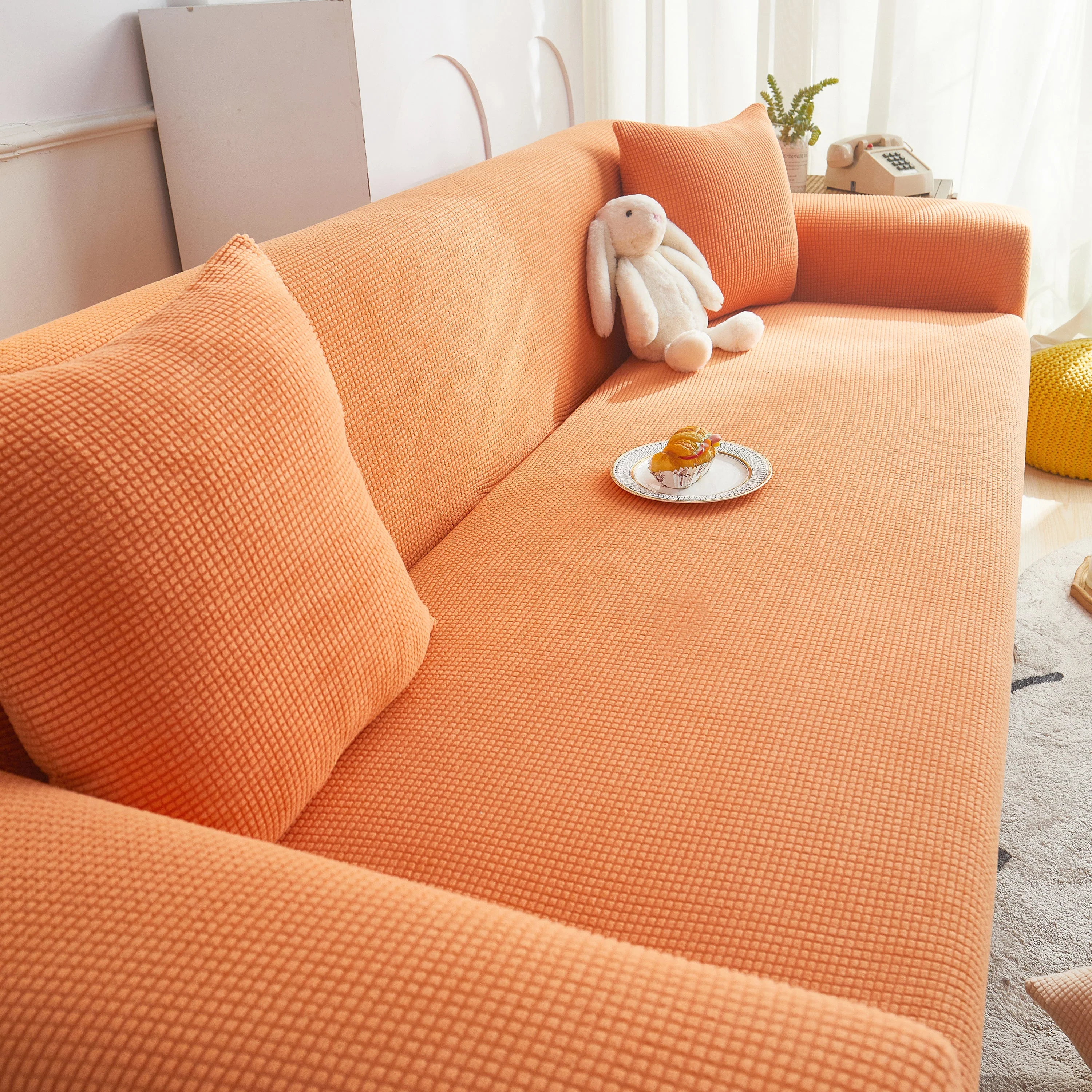 Grid Textured Stretch Sofa Cover, Soft Elastic Slipcover for Couch Protection - Image 143