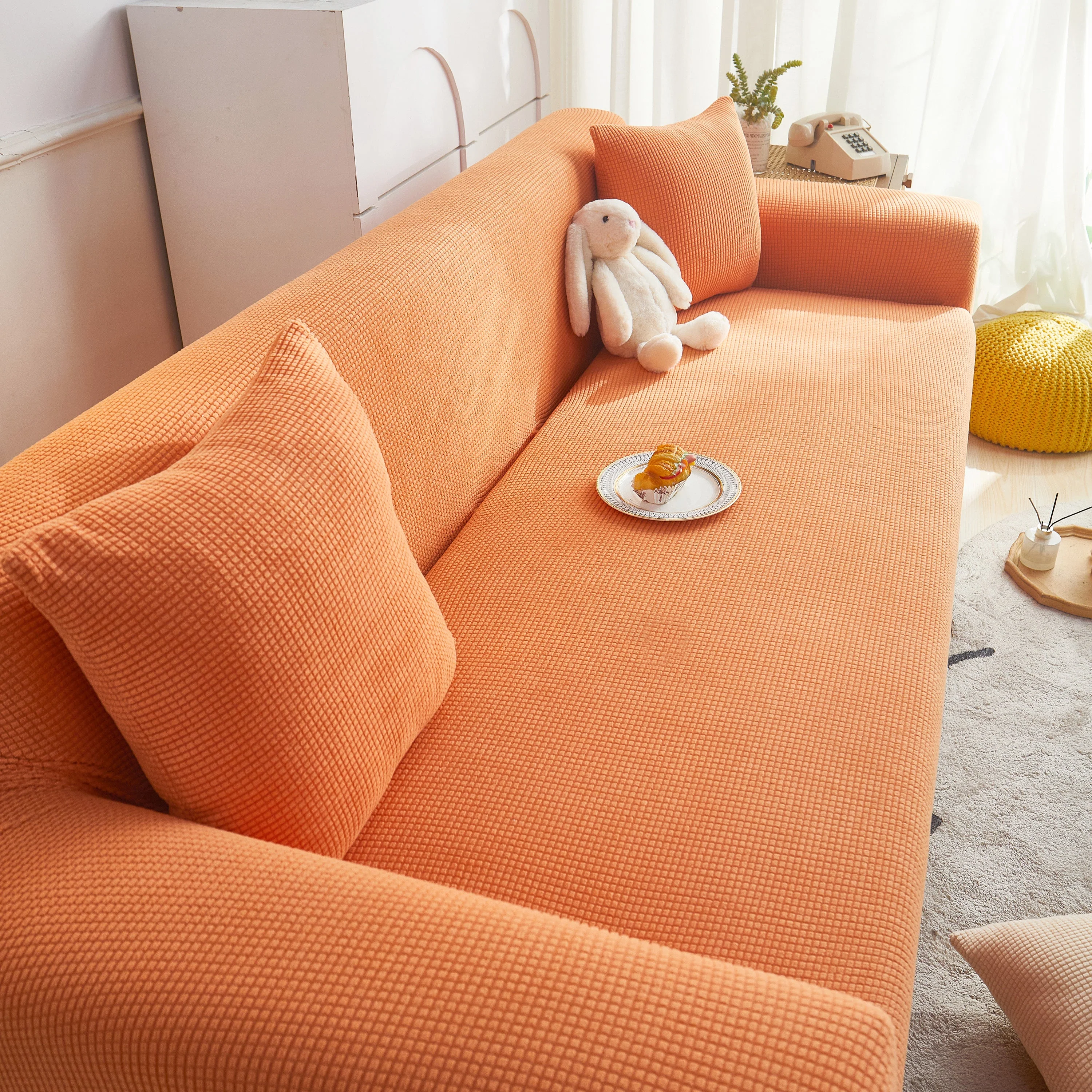 Grid Textured Stretch Sofa Cover, Soft Elastic Slipcover for Couch Protection - Image 145