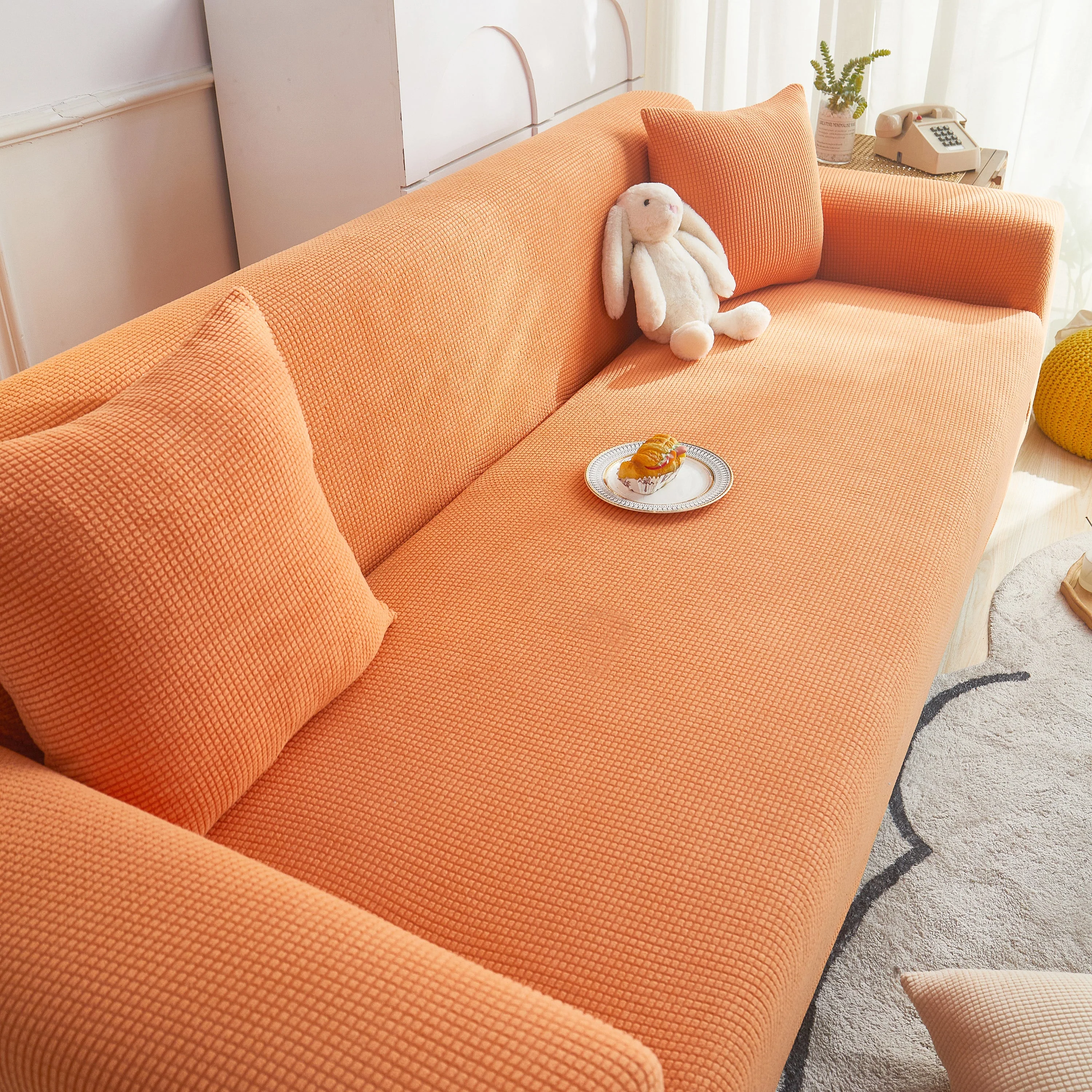 Grid Textured Stretch Sofa Cover, Soft Elastic Slipcover for Couch Protection - Image 146