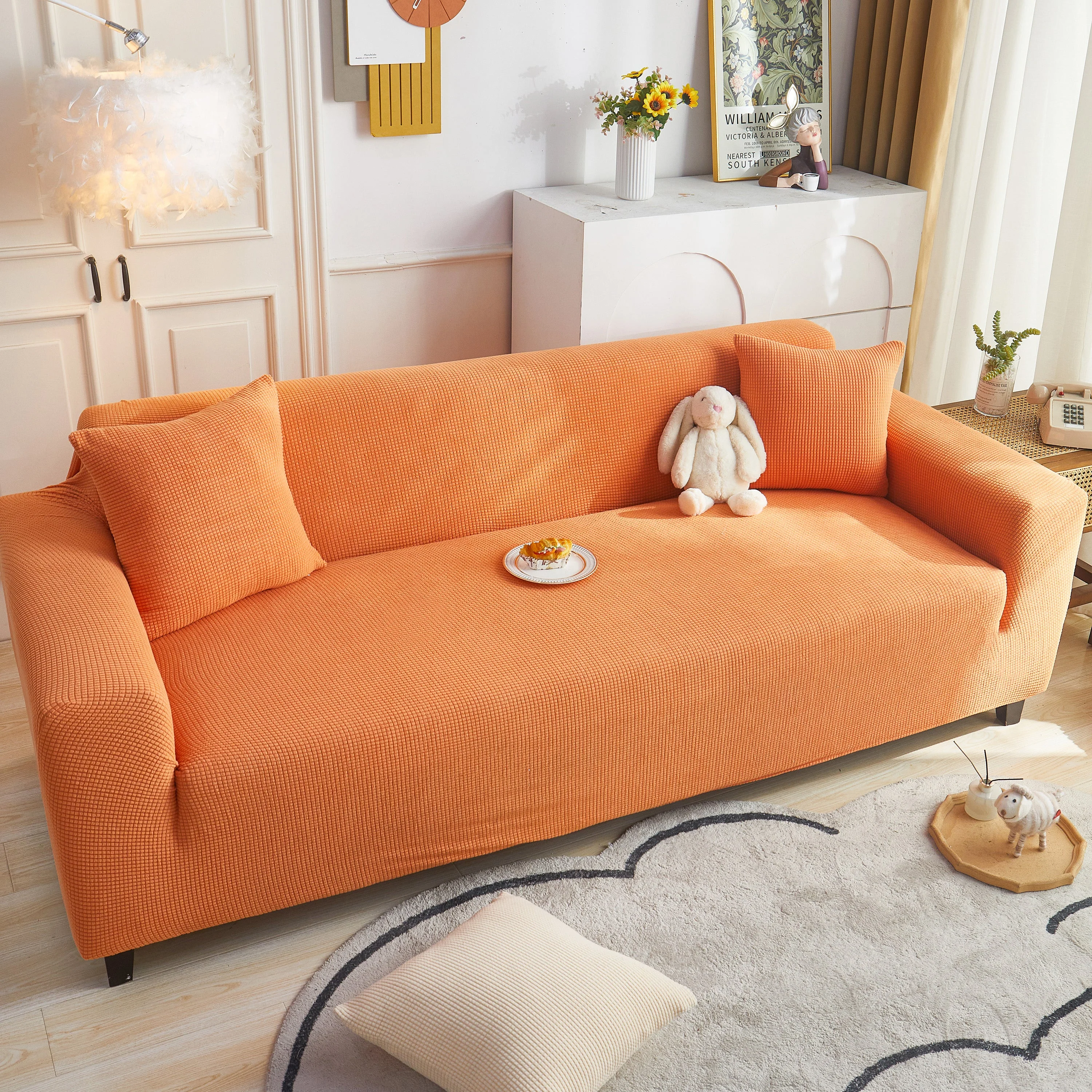 Grid Textured Stretch Sofa Cover, Soft Elastic Slipcover for Couch Protection - Image 147