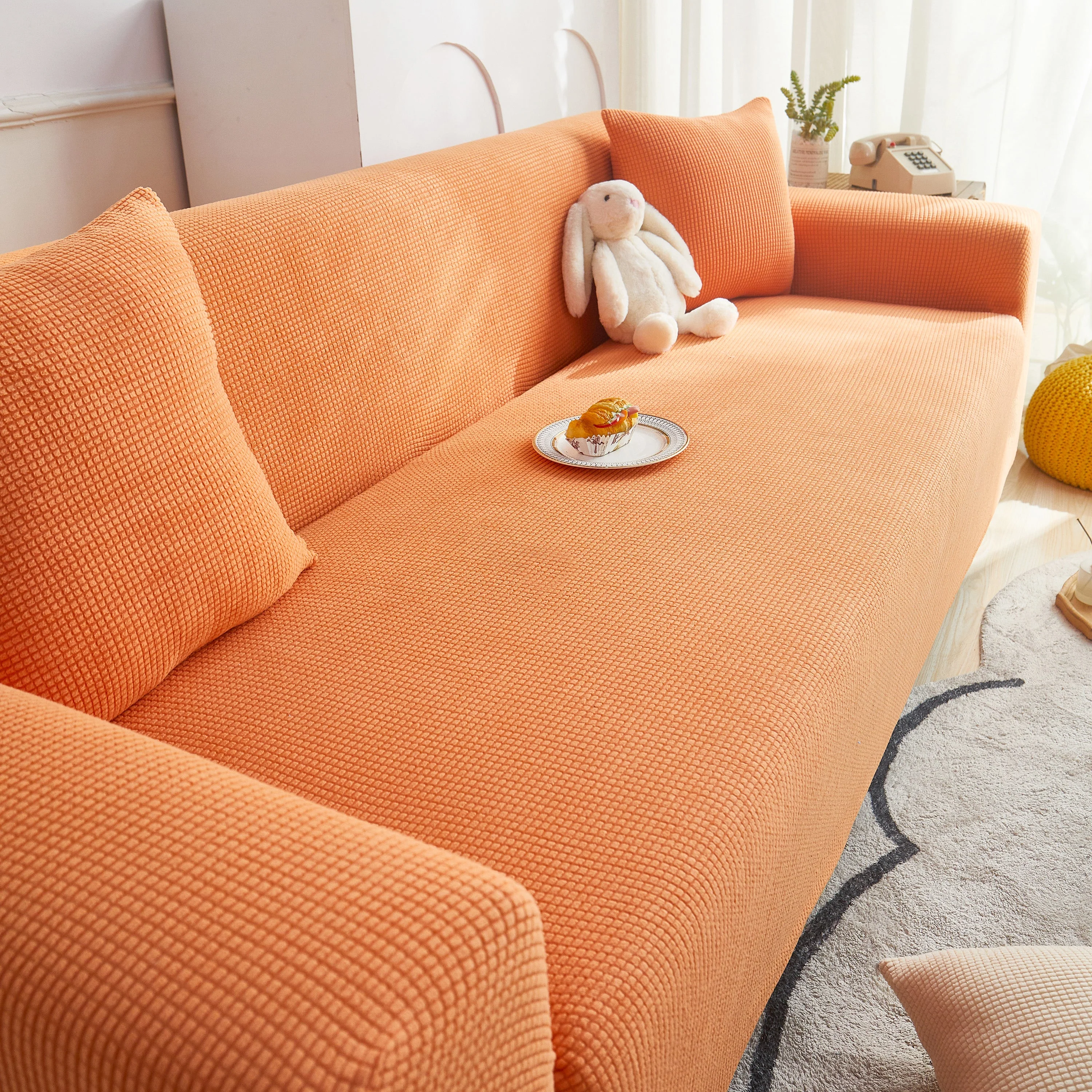 Grid Textured Stretch Sofa Cover, Soft Elastic Slipcover for Couch Protection - Image 149