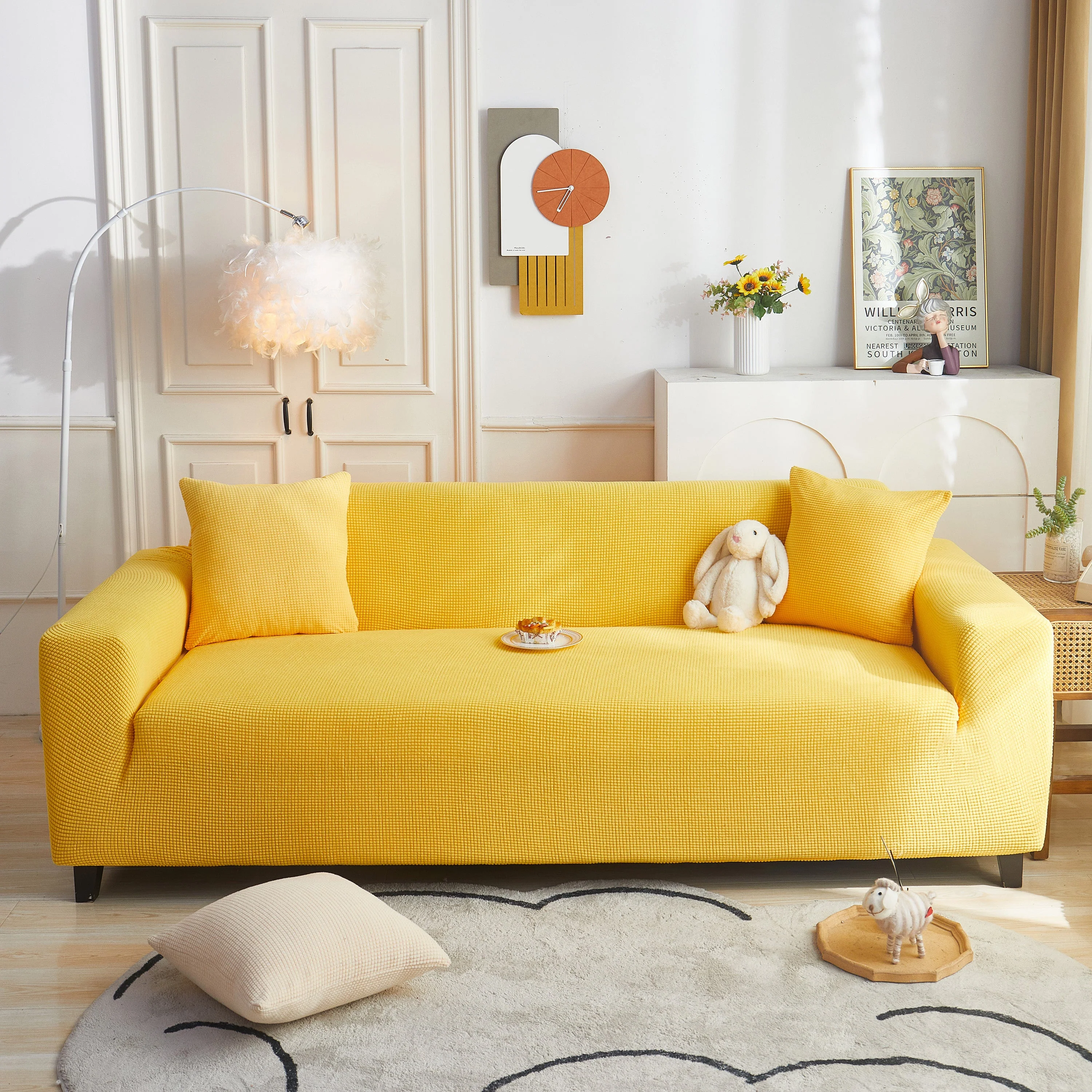 Grid Textured Stretch Sofa Cover, Soft Elastic Slipcover for Couch Protection - Image 151