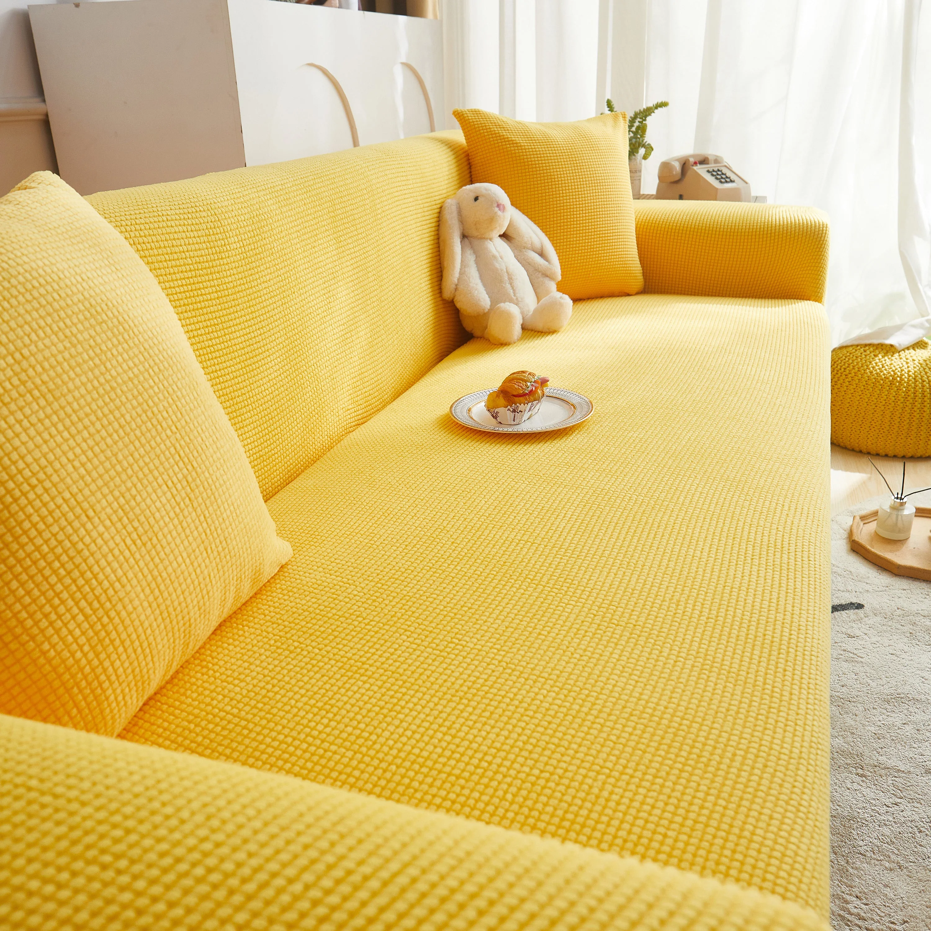 Grid Textured Stretch Sofa Cover, Soft Elastic Slipcover for Couch Protection - Image 158