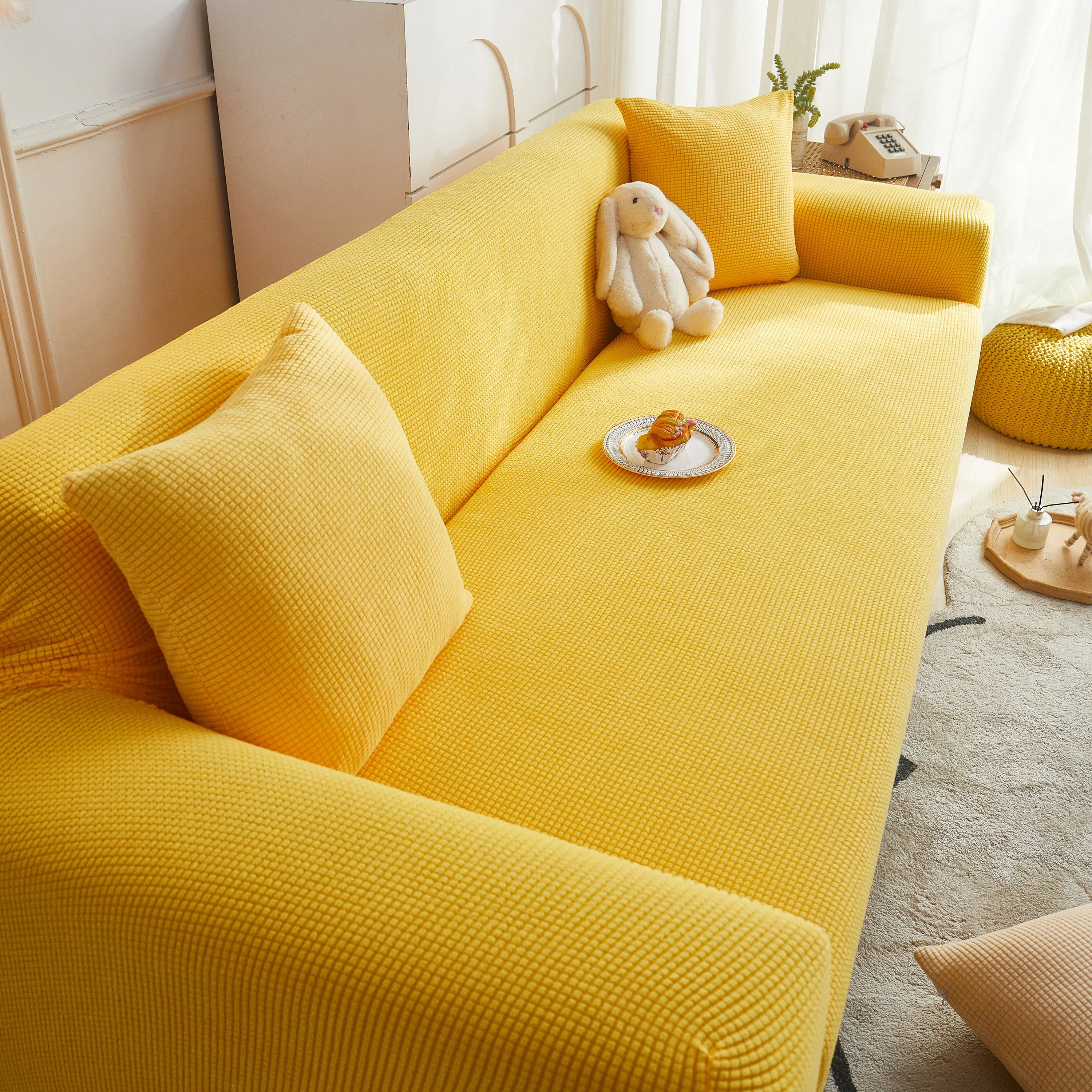 Grid Textured Stretch Sofa Cover, Soft Elastic Slipcover for Couch Protection - Image 159