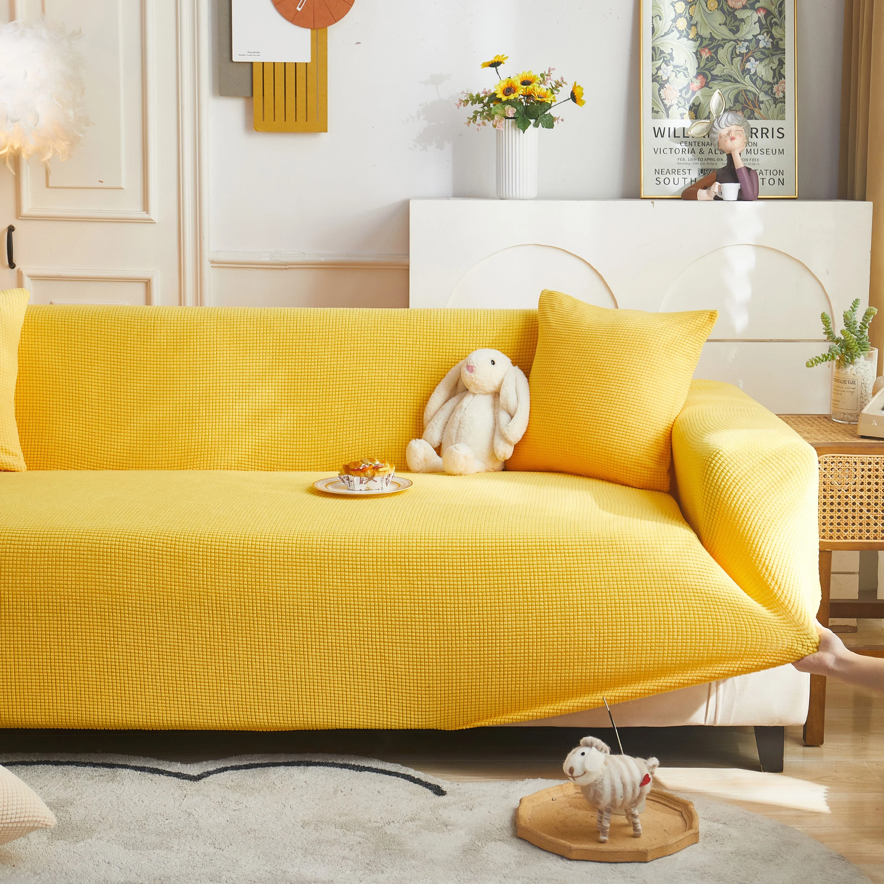 Grid Textured Stretch Sofa Cover, Soft Elastic Slipcover for Couch Protection - Image 160