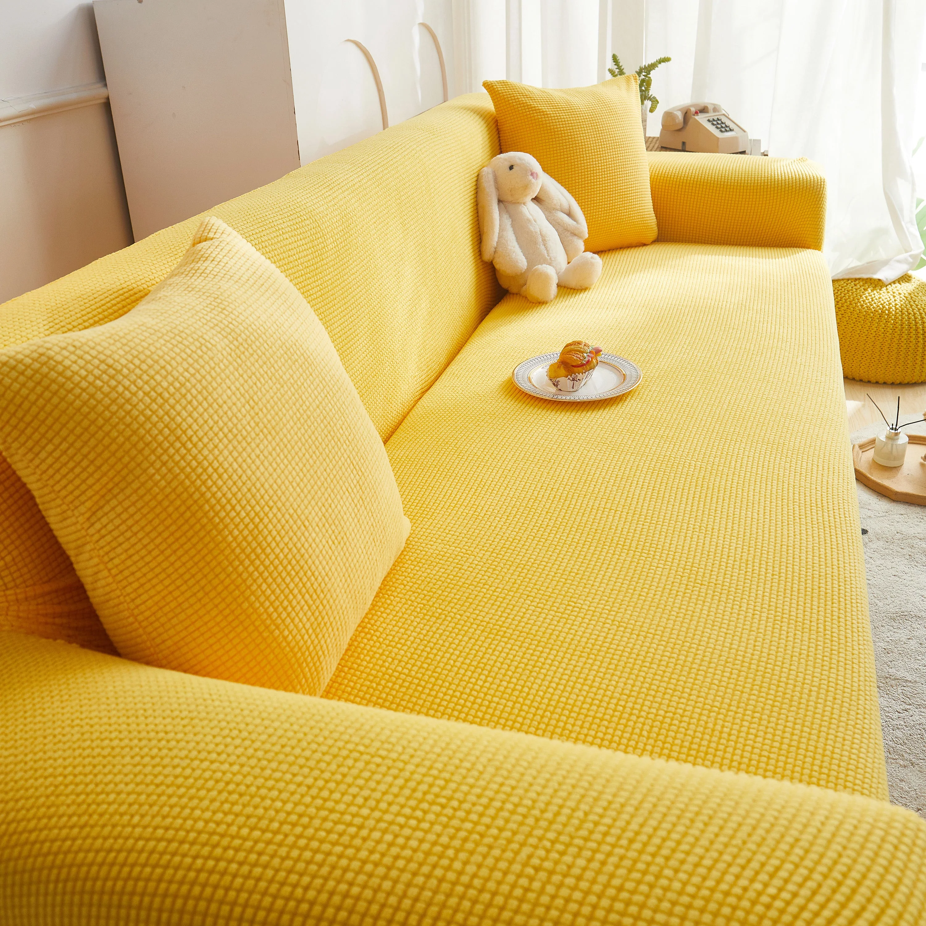 Grid Textured Stretch Sofa Cover, Soft Elastic Slipcover for Couch Protection - Image 162
