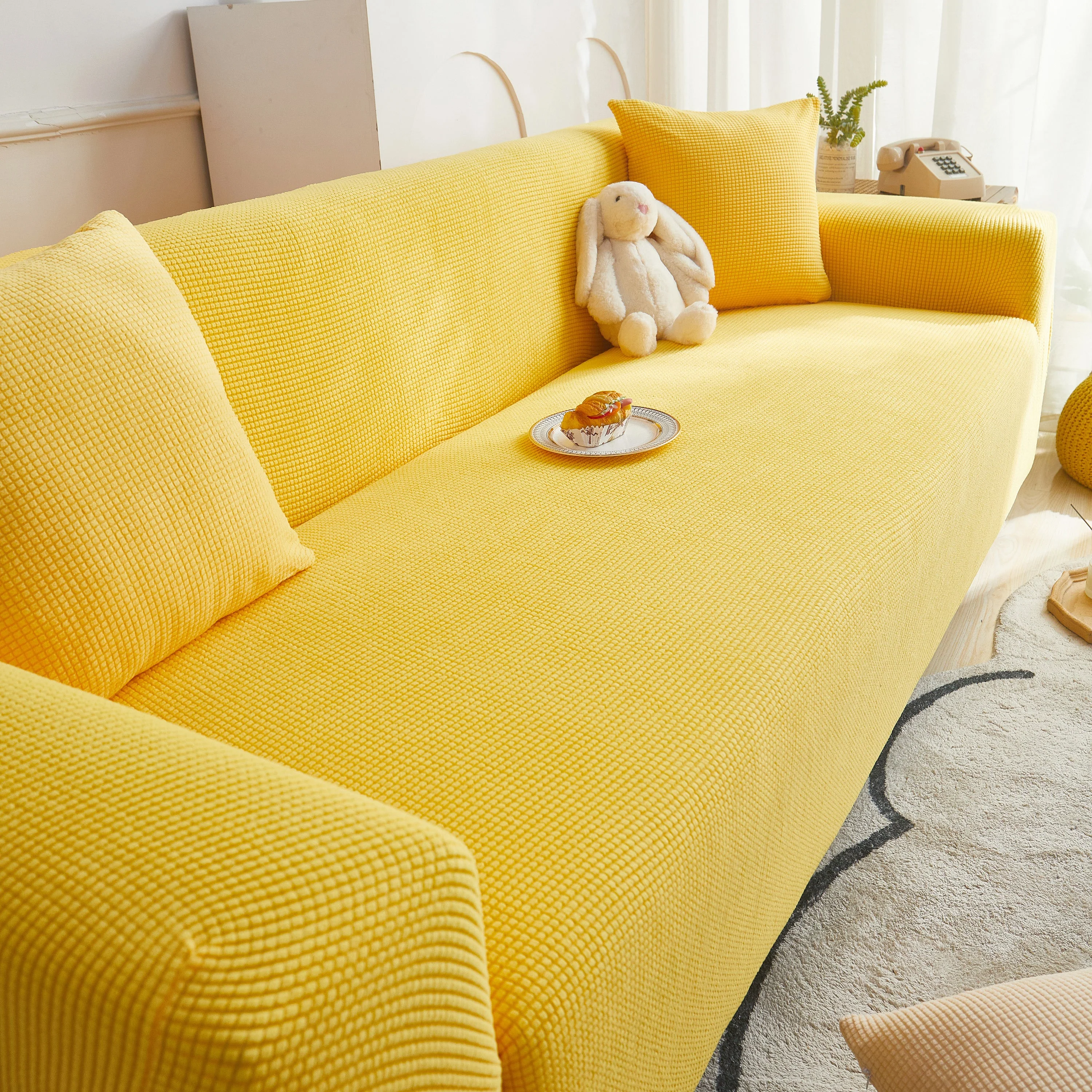 Grid Textured Stretch Sofa Cover, Soft Elastic Slipcover for Couch Protection - Image 163