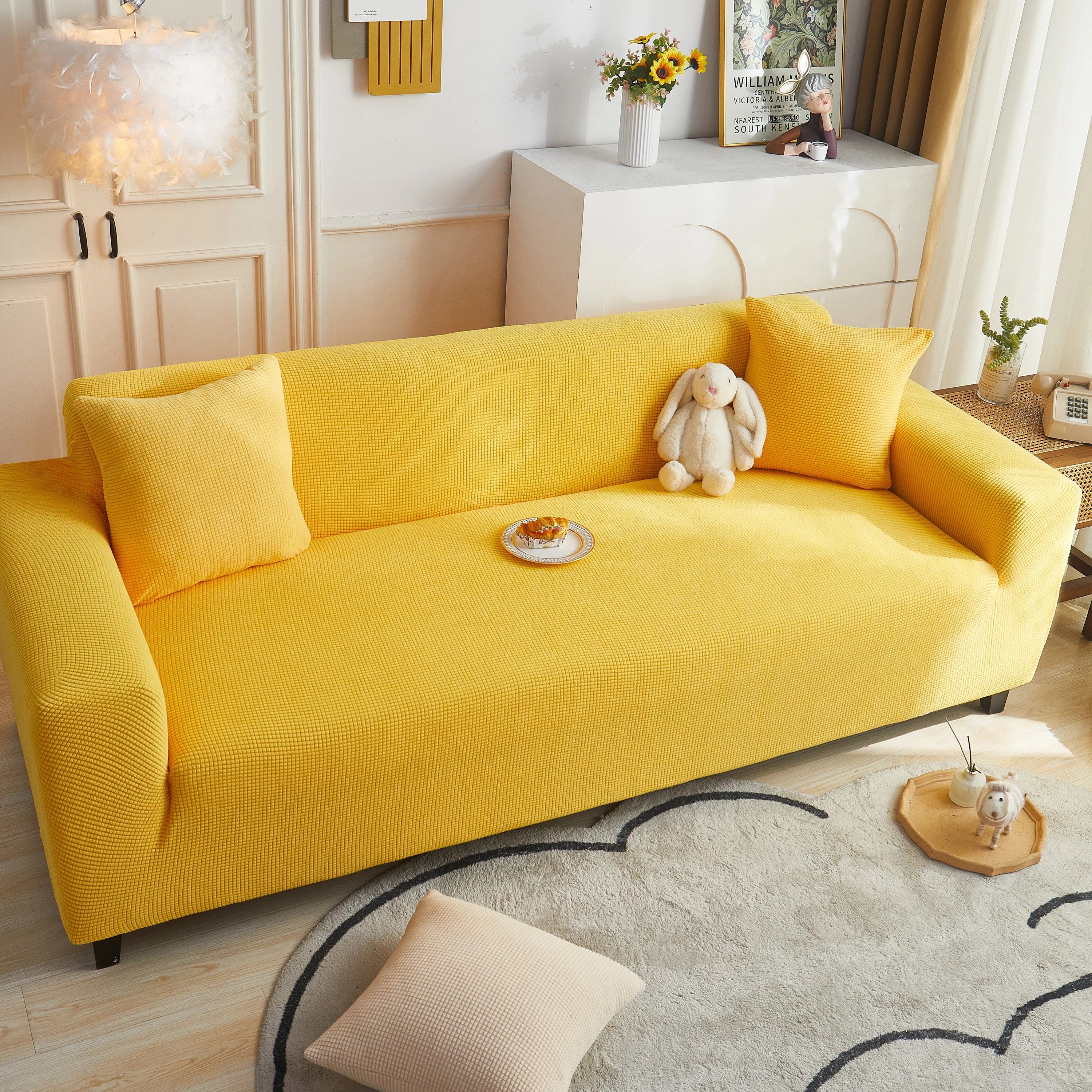 Grid Textured Stretch Sofa Cover, Soft Elastic Slipcover for Couch Protection - Image 164