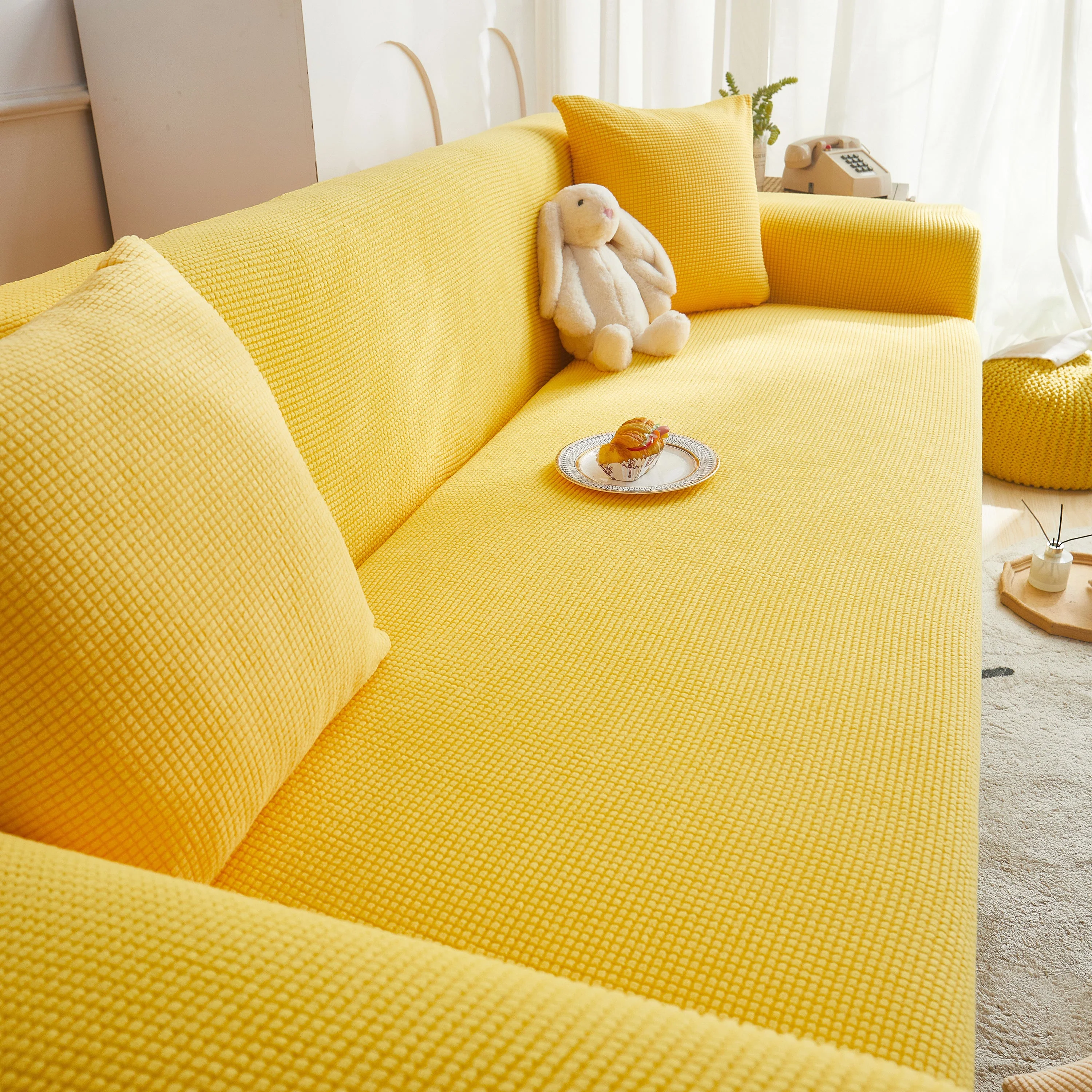 Grid Textured Stretch Sofa Cover, Soft Elastic Slipcover for Couch Protection - Image 165