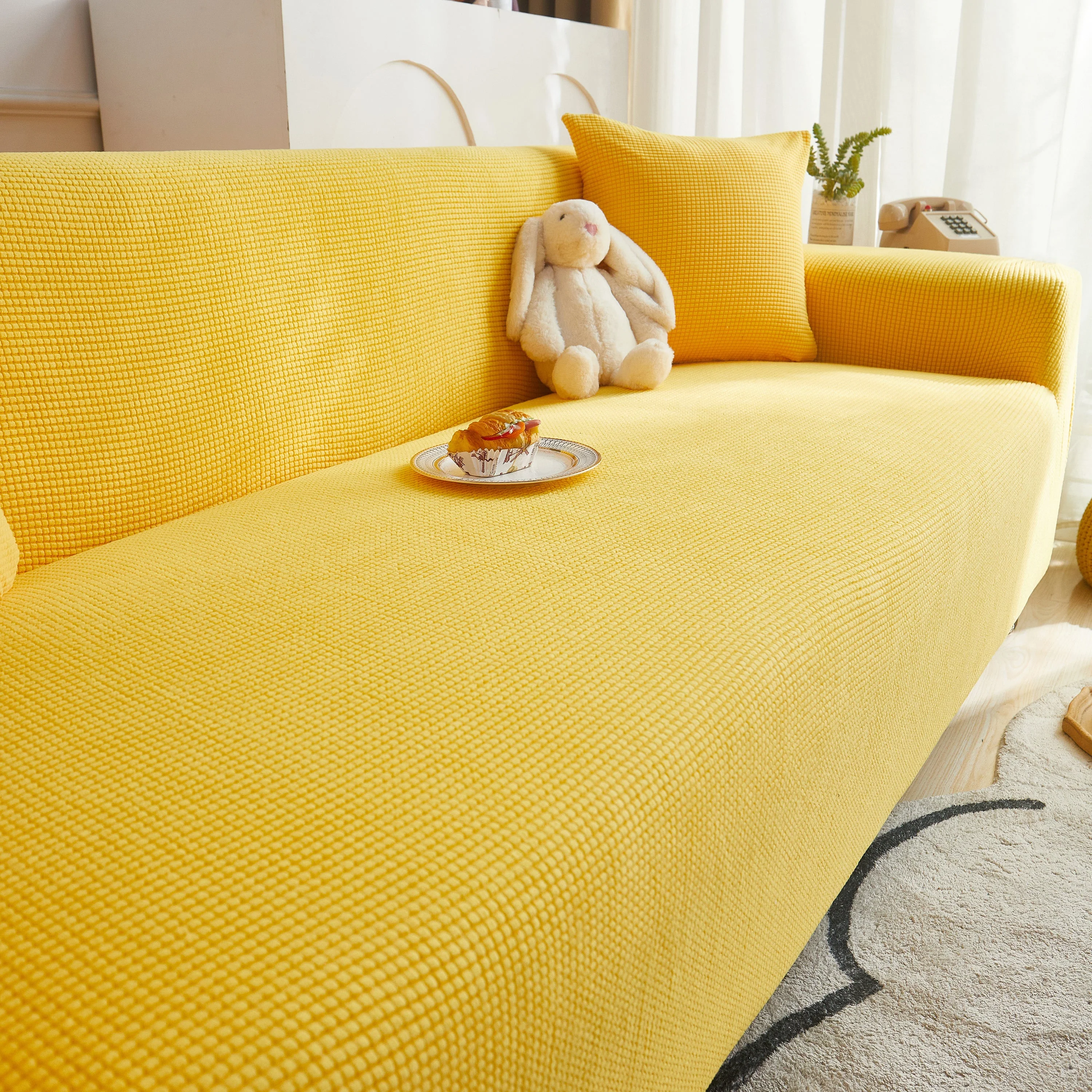 Grid Textured Stretch Sofa Cover, Soft Elastic Slipcover for Couch Protection - Image 166