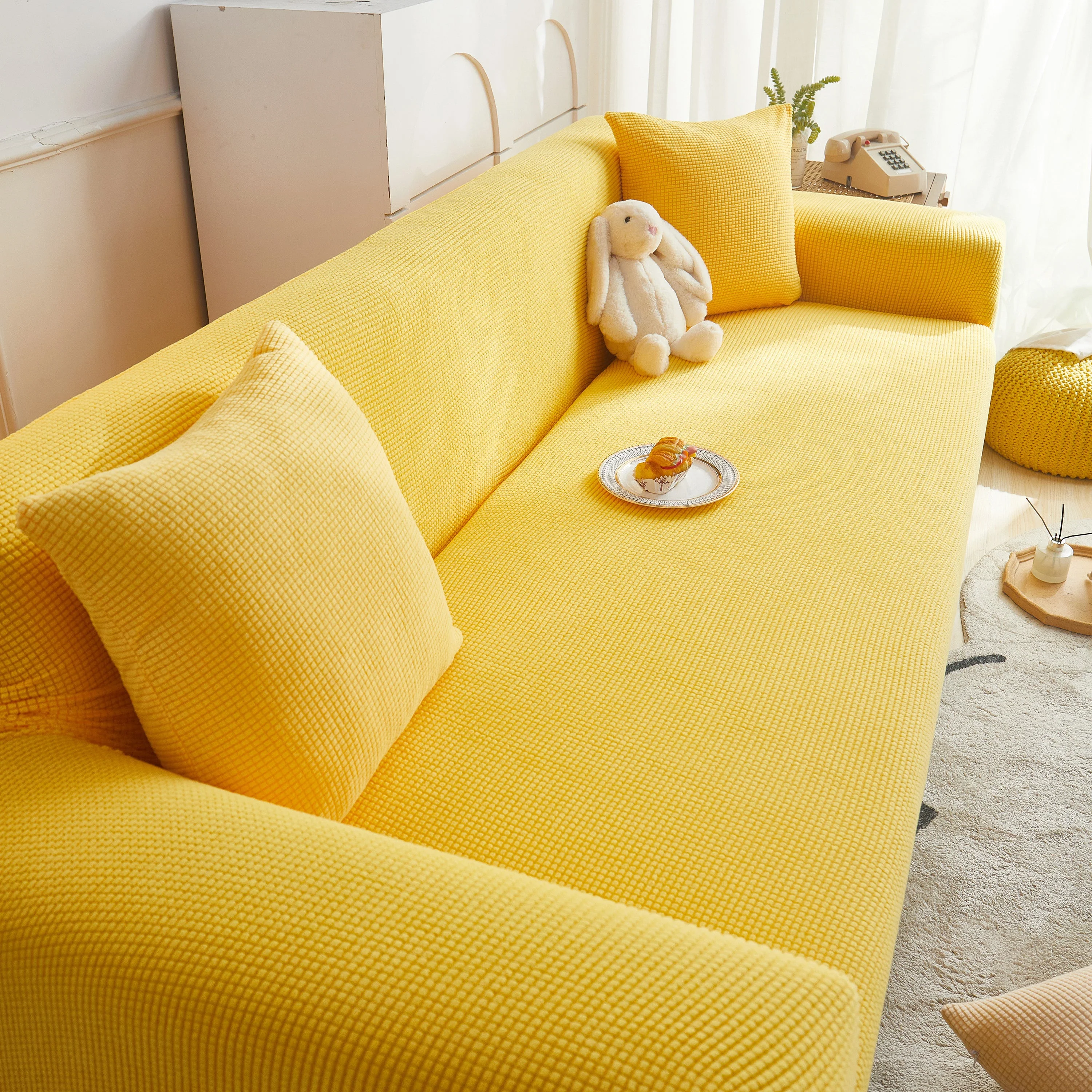 Grid Textured Stretch Sofa Cover, Soft Elastic Slipcover for Couch Protection - Image 167