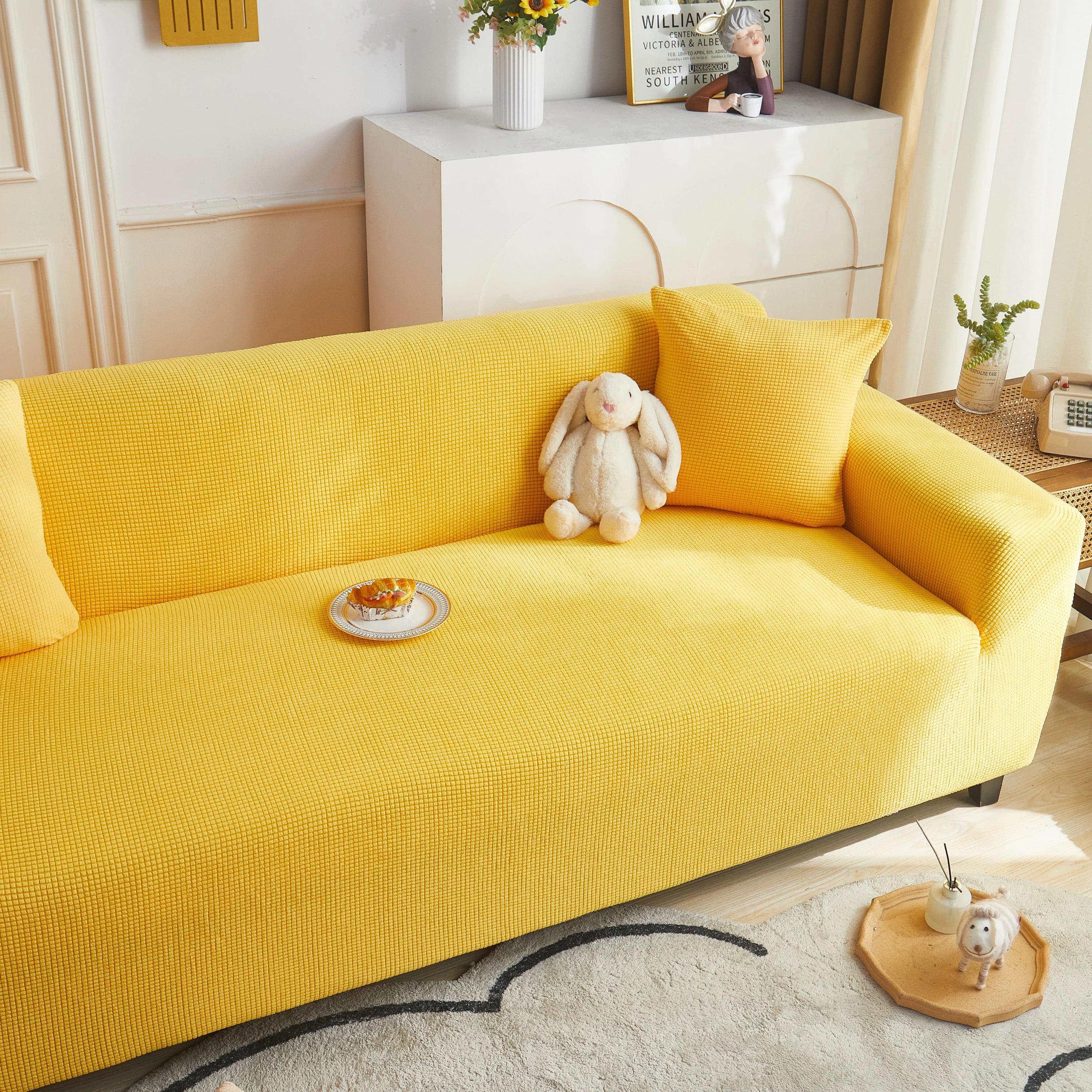 Grid Textured Stretch Sofa Cover, Soft Elastic Slipcover for Couch Protection - Image 168
