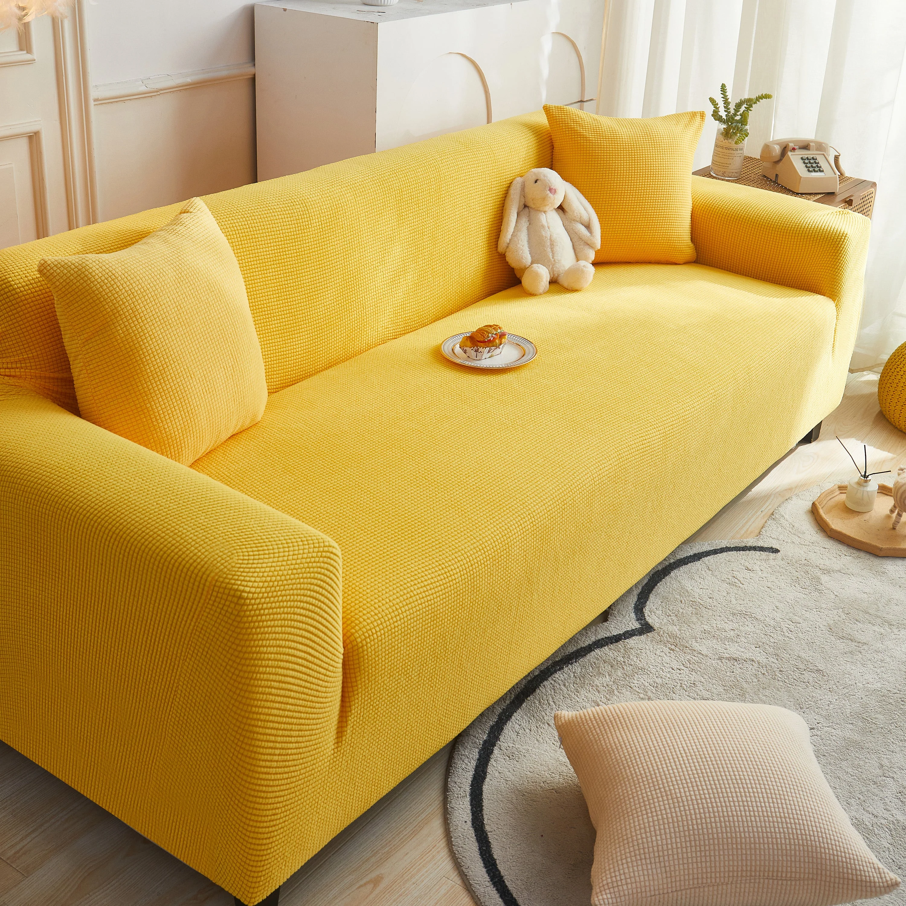 Grid Textured Stretch Sofa Cover, Soft Elastic Slipcover for Couch Protection - Image 169