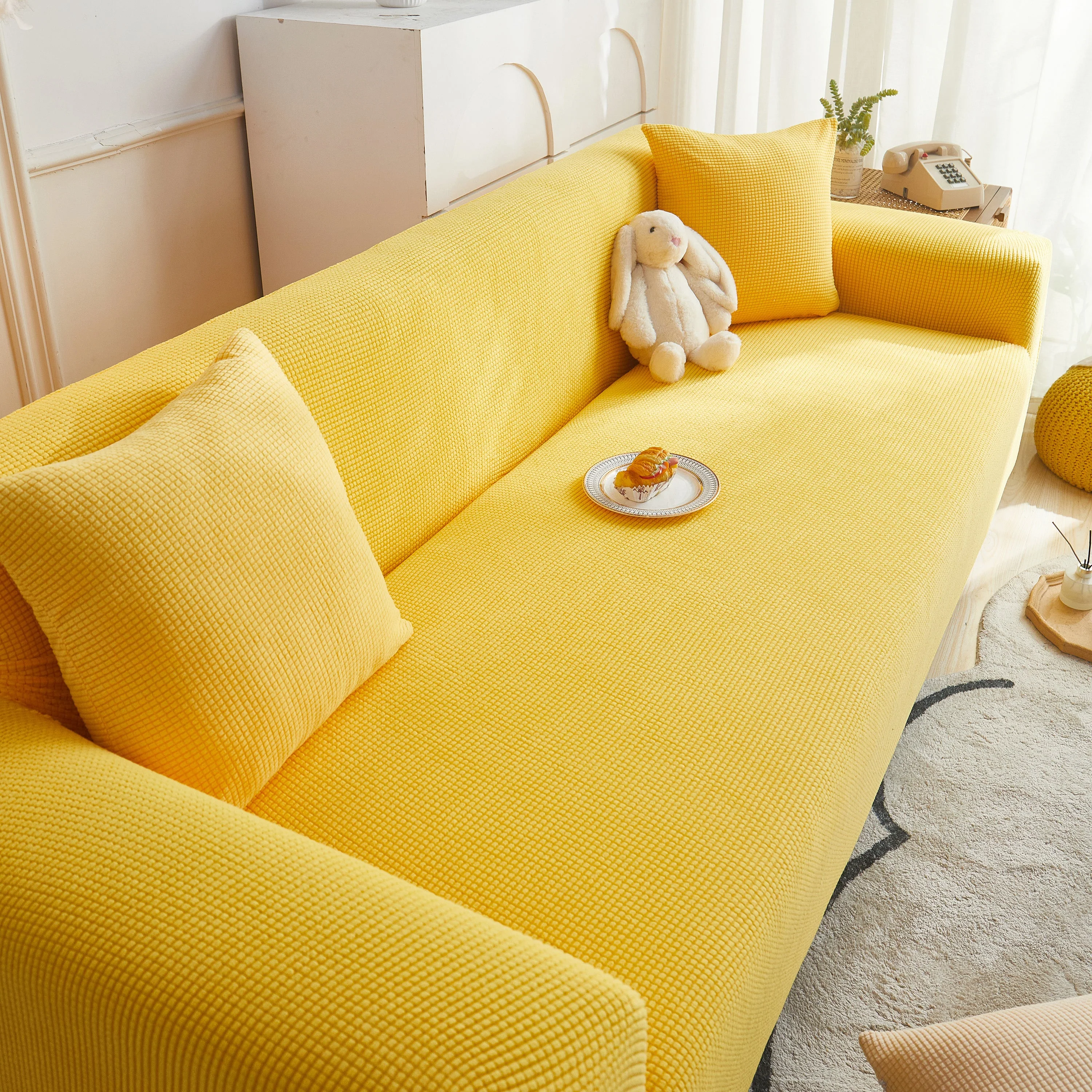 Grid Textured Stretch Sofa Cover, Soft Elastic Slipcover for Couch Protection - Image 170