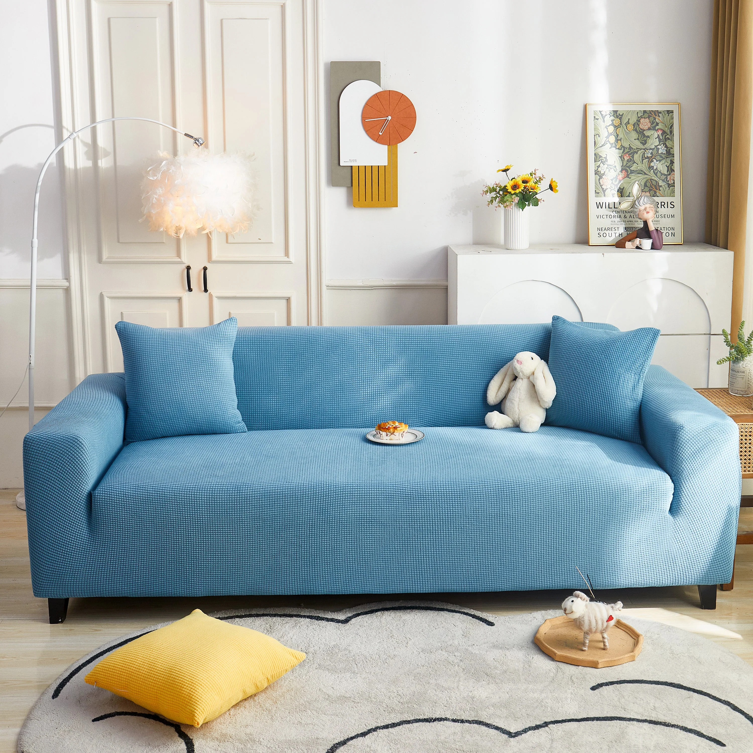 Grid Textured Stretch Sofa Cover, Soft Elastic Slipcover for Couch Protection - Image 171