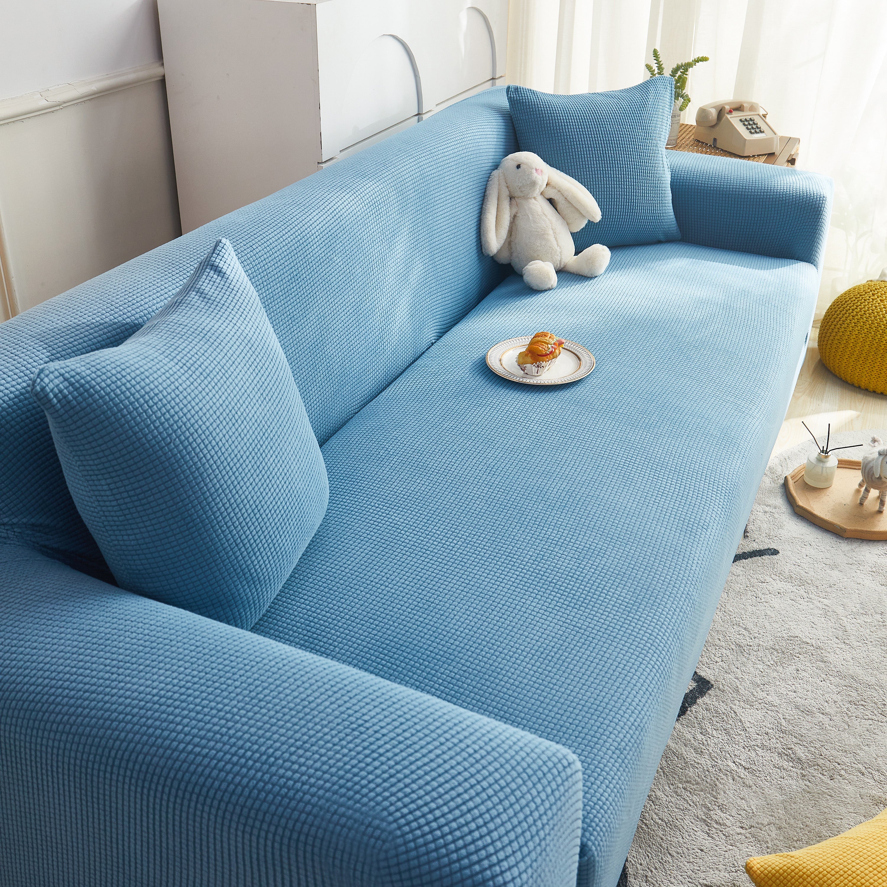 Grid Textured Stretch Sofa Cover, Soft Elastic Slipcover for Couch Protection - Image 177