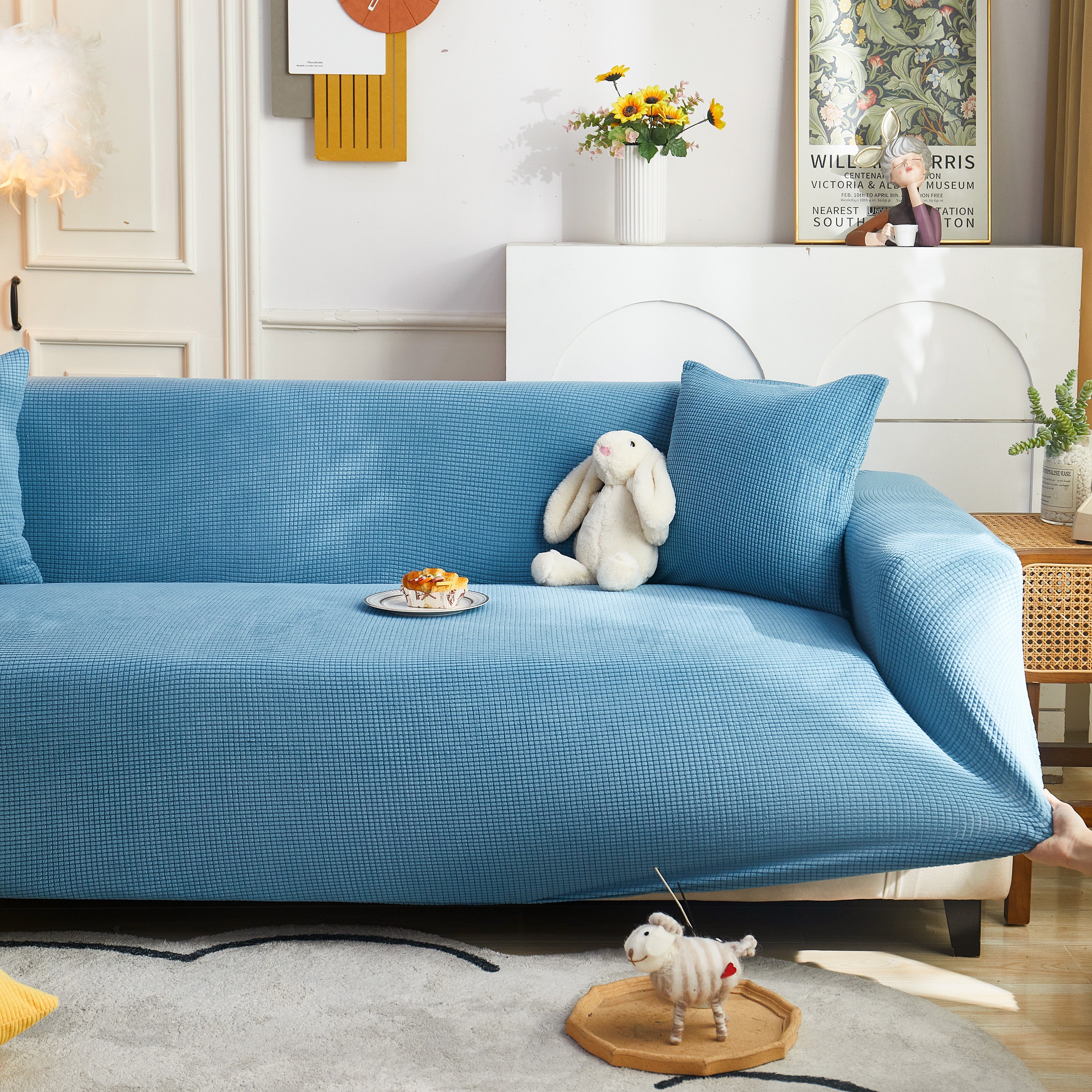 Grid Textured Stretch Sofa Cover, Soft Elastic Slipcover for Couch Protection - Image 178