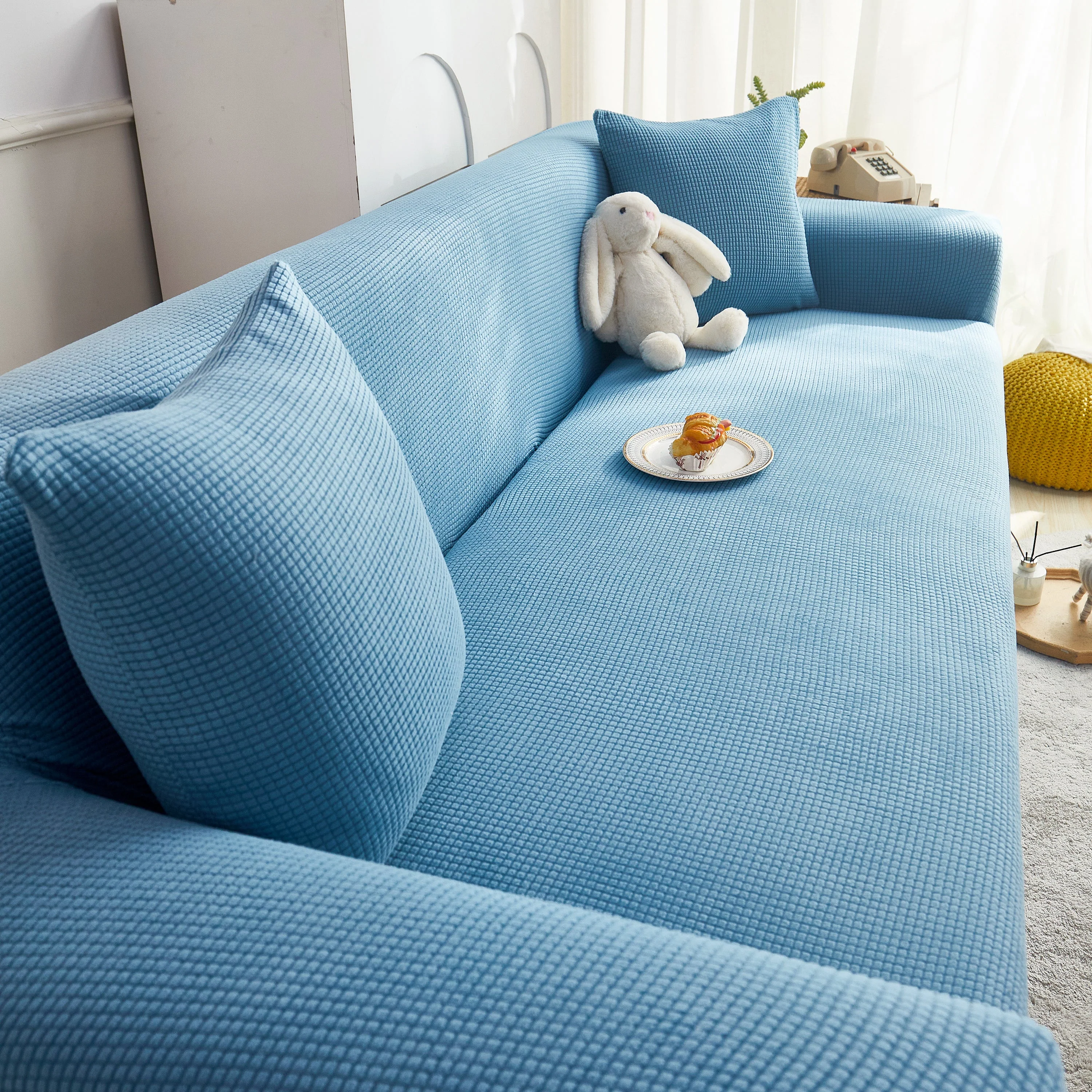 Grid Textured Stretch Sofa Cover, Soft Elastic Slipcover for Couch Protection - Image 182