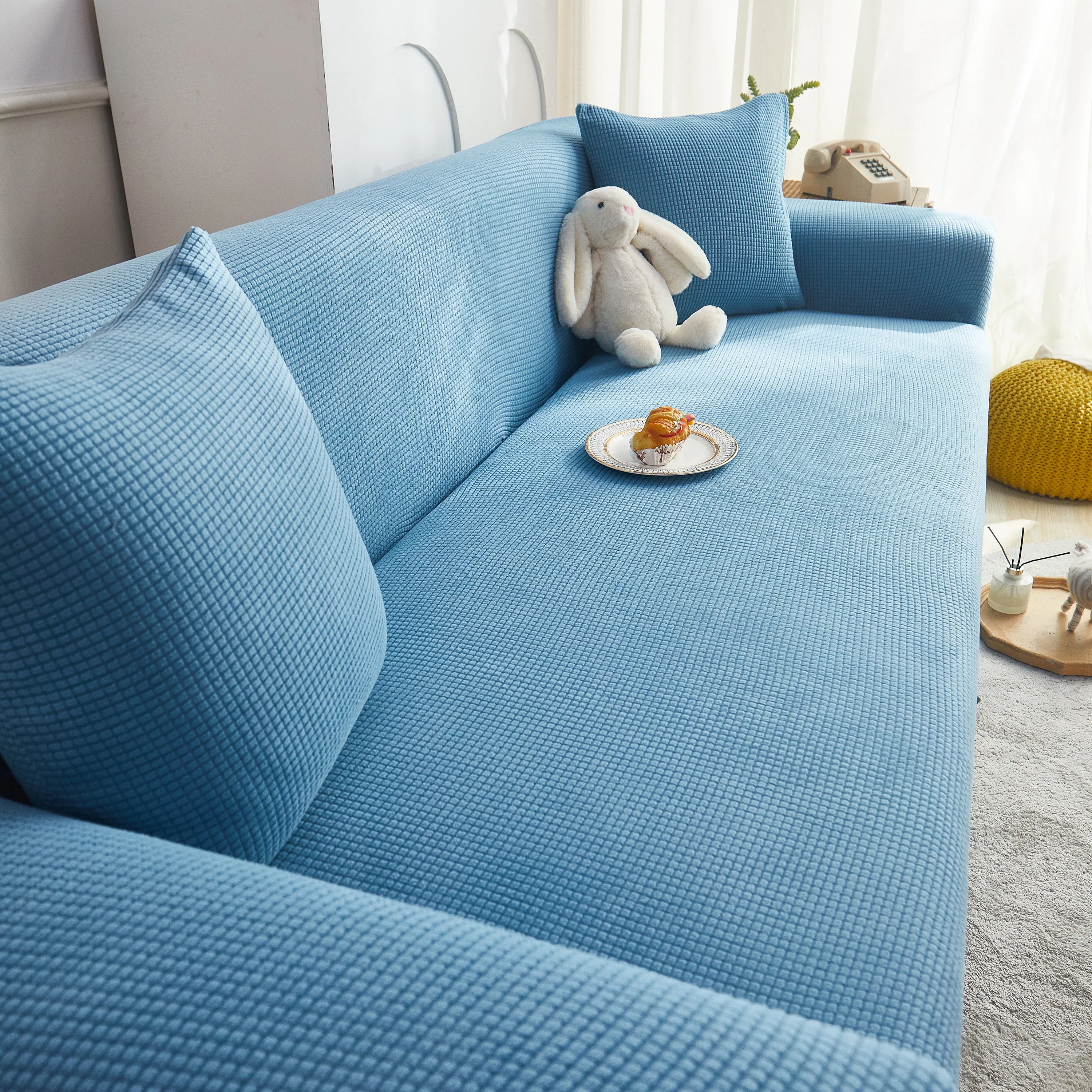 Grid Textured Stretch Sofa Cover, Soft Elastic Slipcover for Couch Protection - Image 183