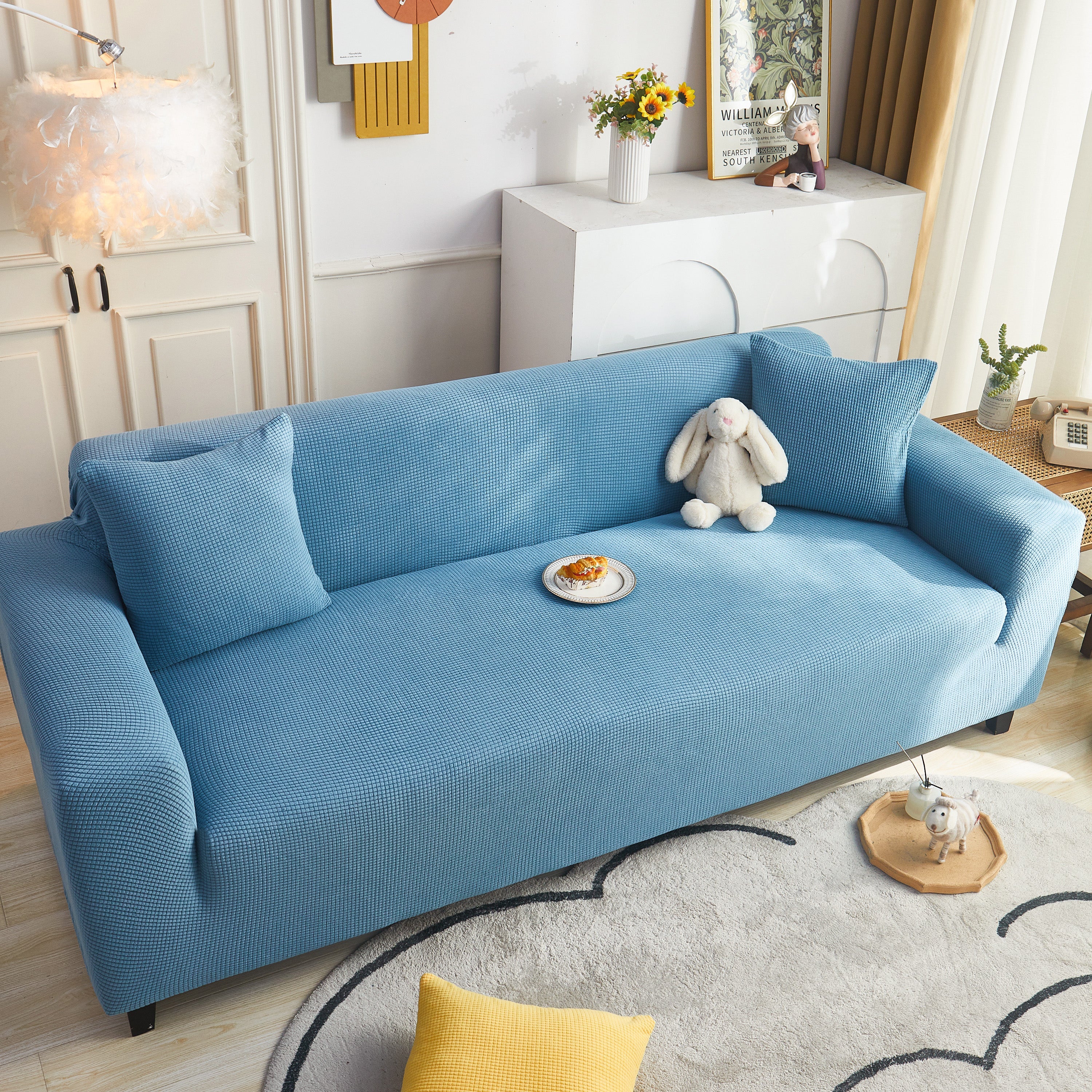 Grid Textured Stretch Sofa Cover, Soft Elastic Slipcover for Couch Protection - Image 184