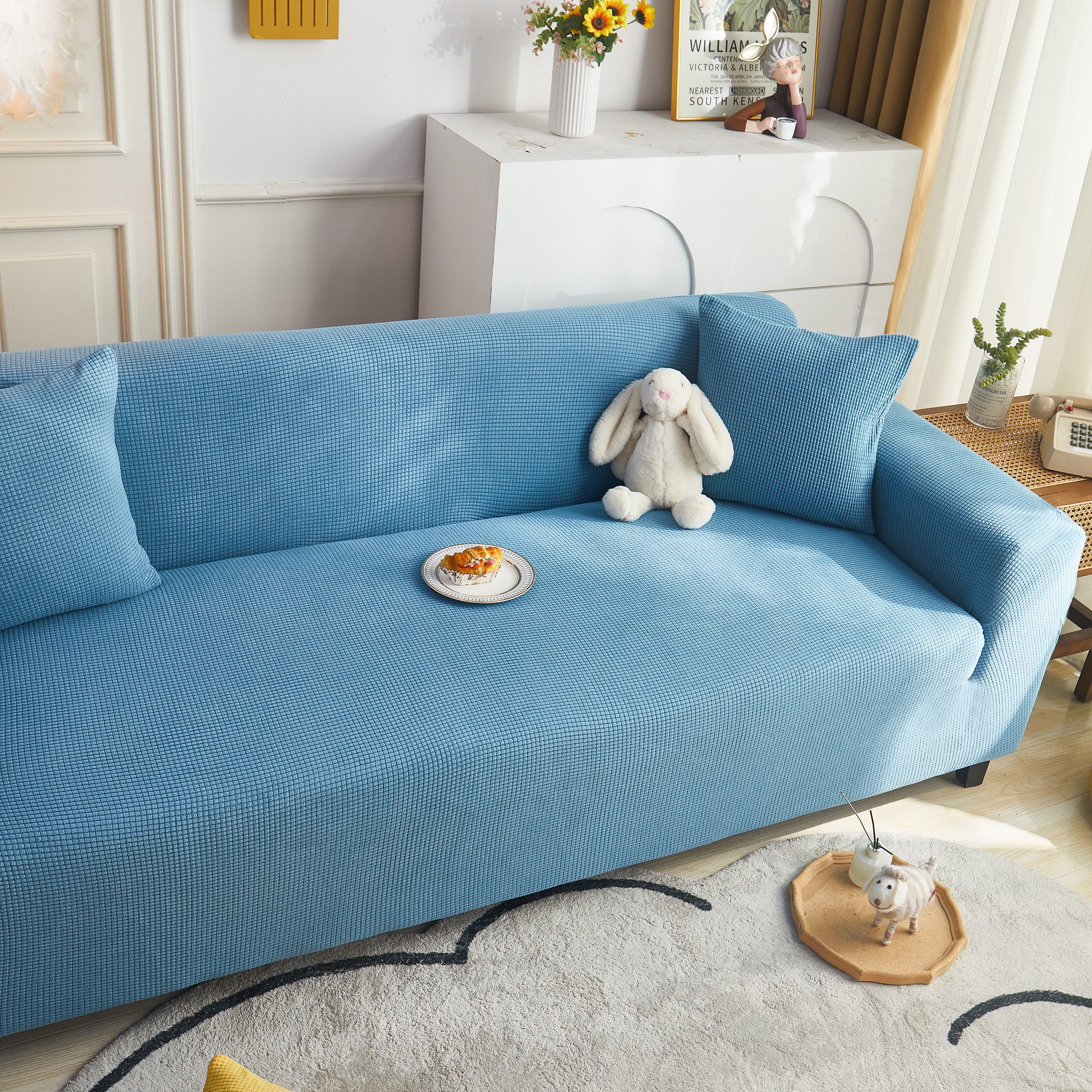 Grid Textured Stretch Sofa Cover, Soft Elastic Slipcover for Couch Protection - Image 185