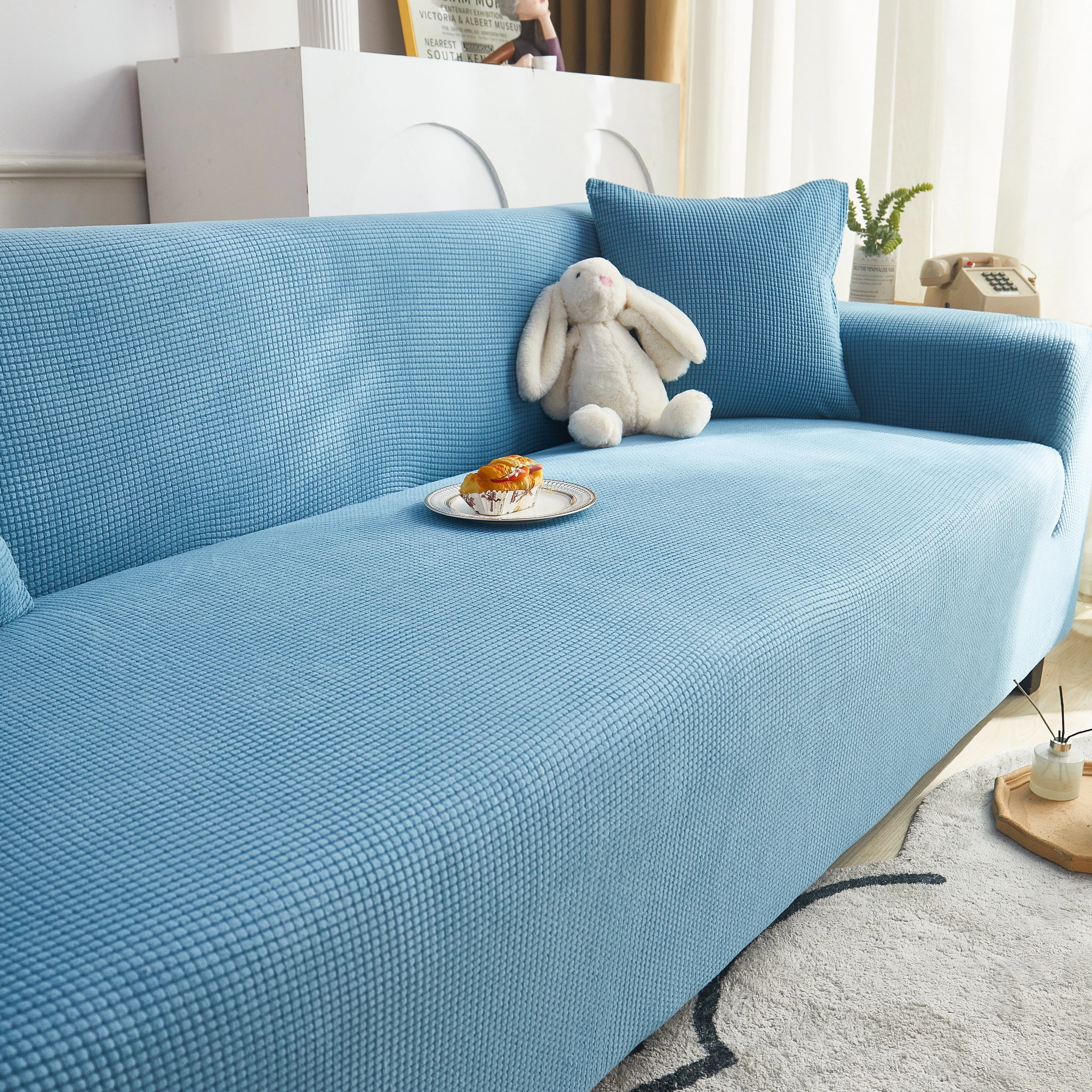 Grid Textured Stretch Sofa Cover, Soft Elastic Slipcover for Couch Protection - Image 186