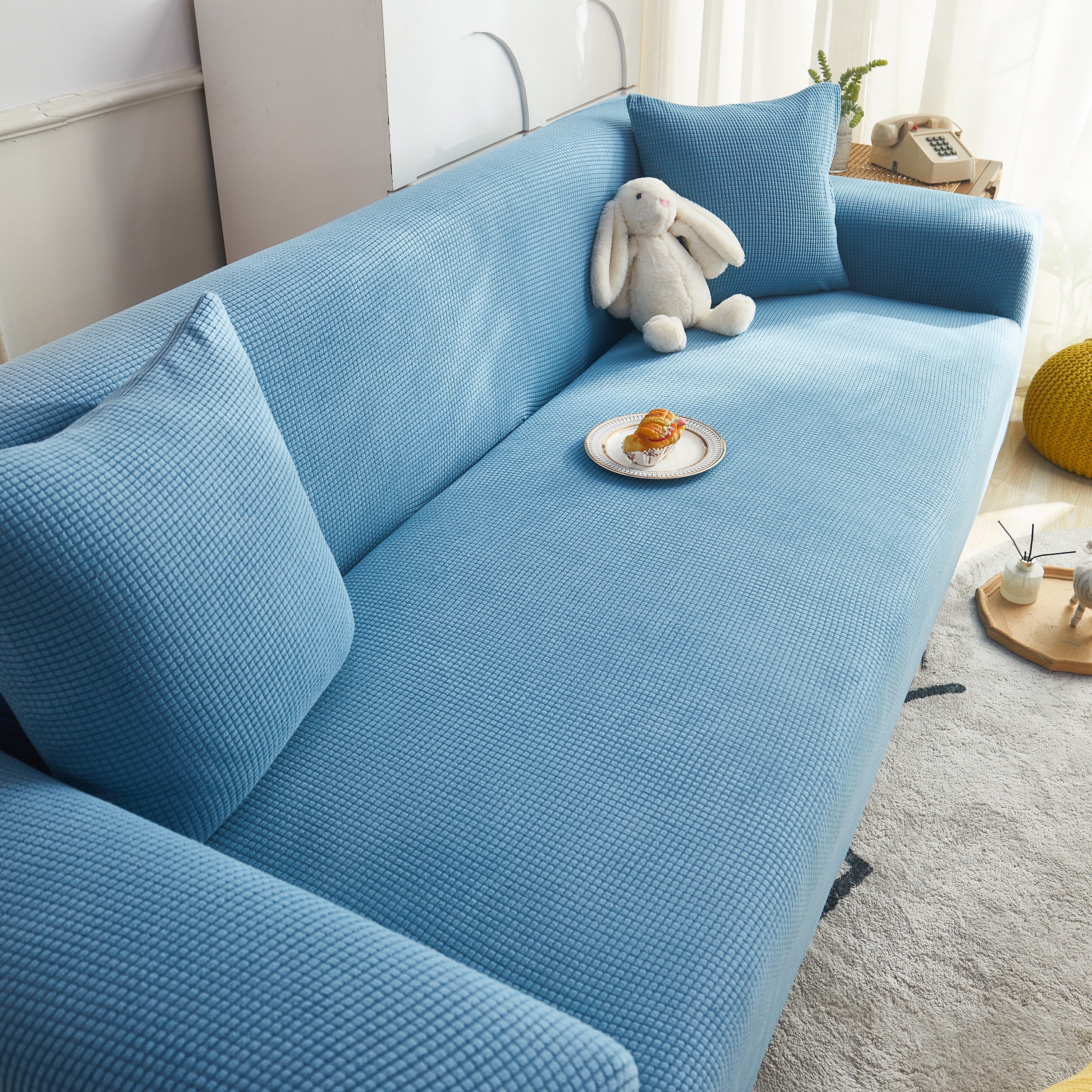 Grid Textured Stretch Sofa Cover, Soft Elastic Slipcover for Couch Protection - Image 188