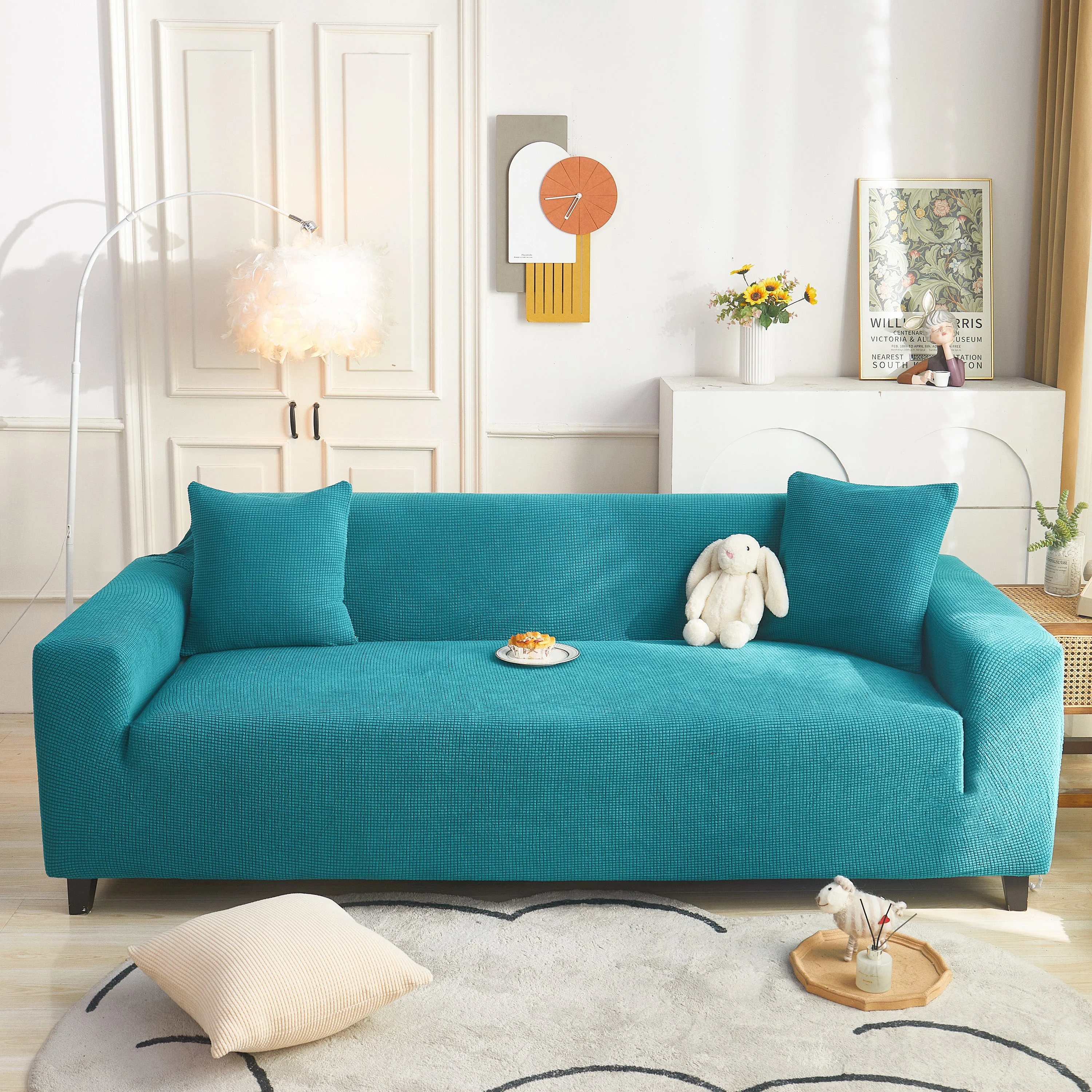 Grid Textured Stretch Sofa Cover, Soft Elastic Slipcover for Couch Protection - Image 189