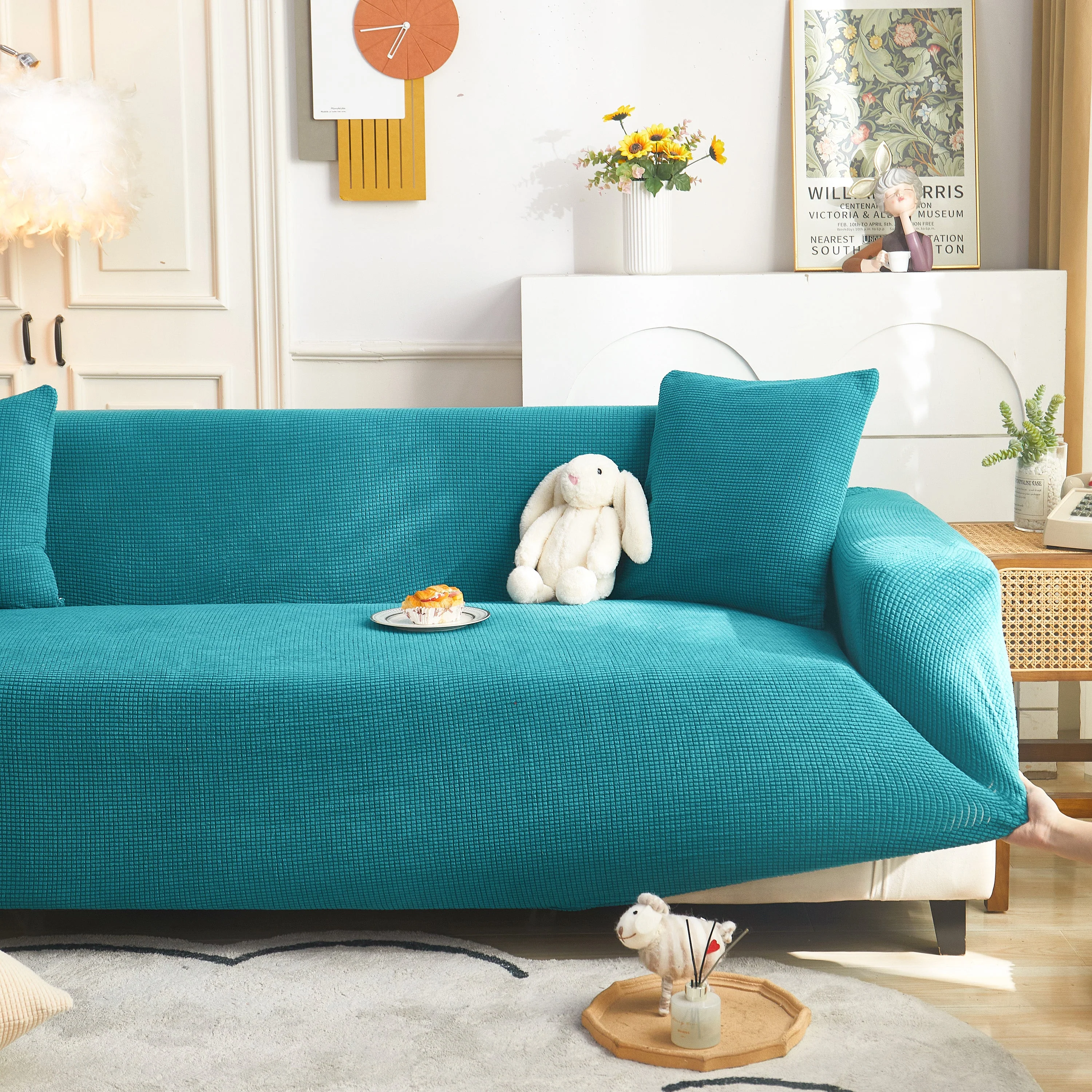 Grid Textured Stretch Sofa Cover, Soft Elastic Slipcover for Couch Protection - Image 193