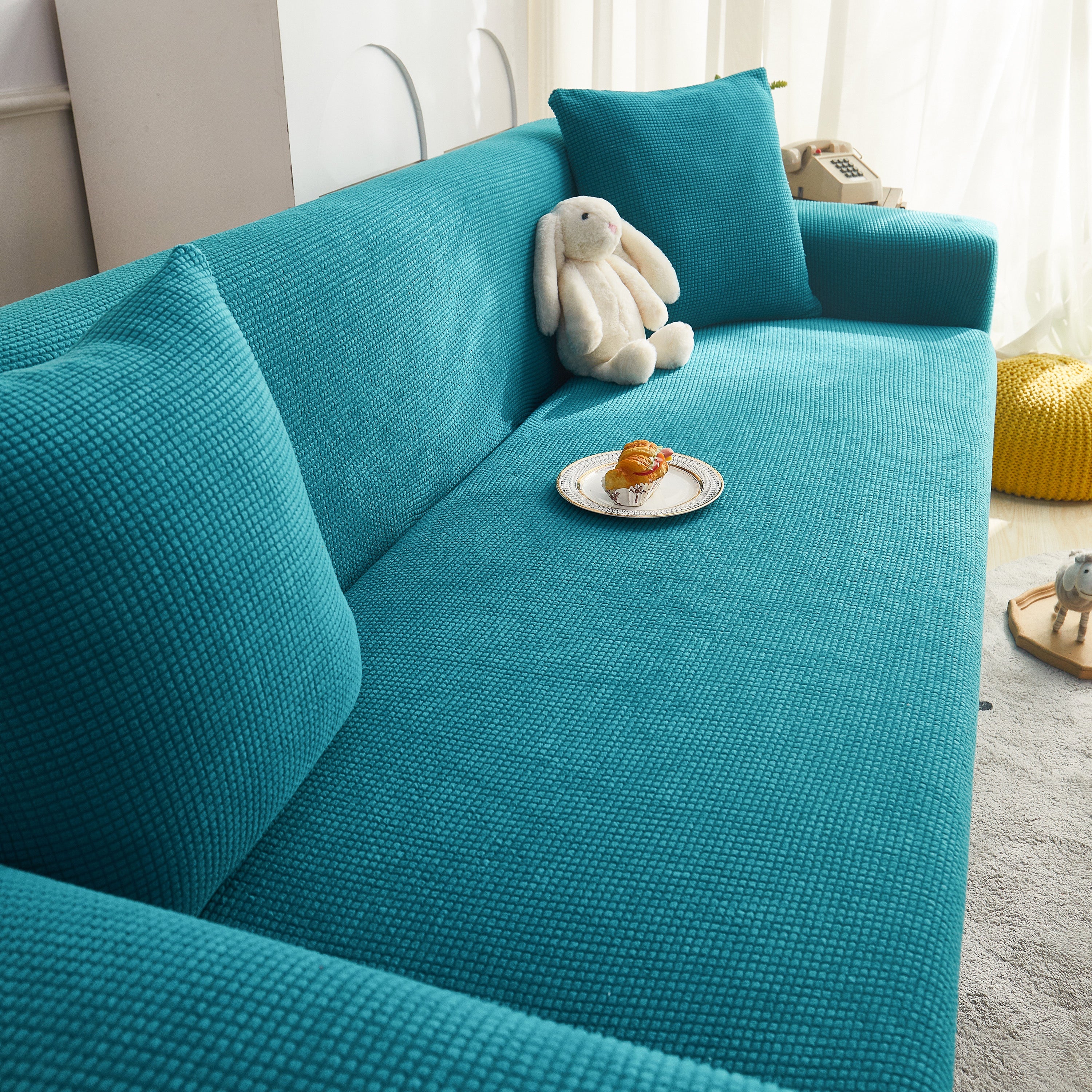 Grid Textured Stretch Sofa Cover, Soft Elastic Slipcover for Couch Protection - Image 194