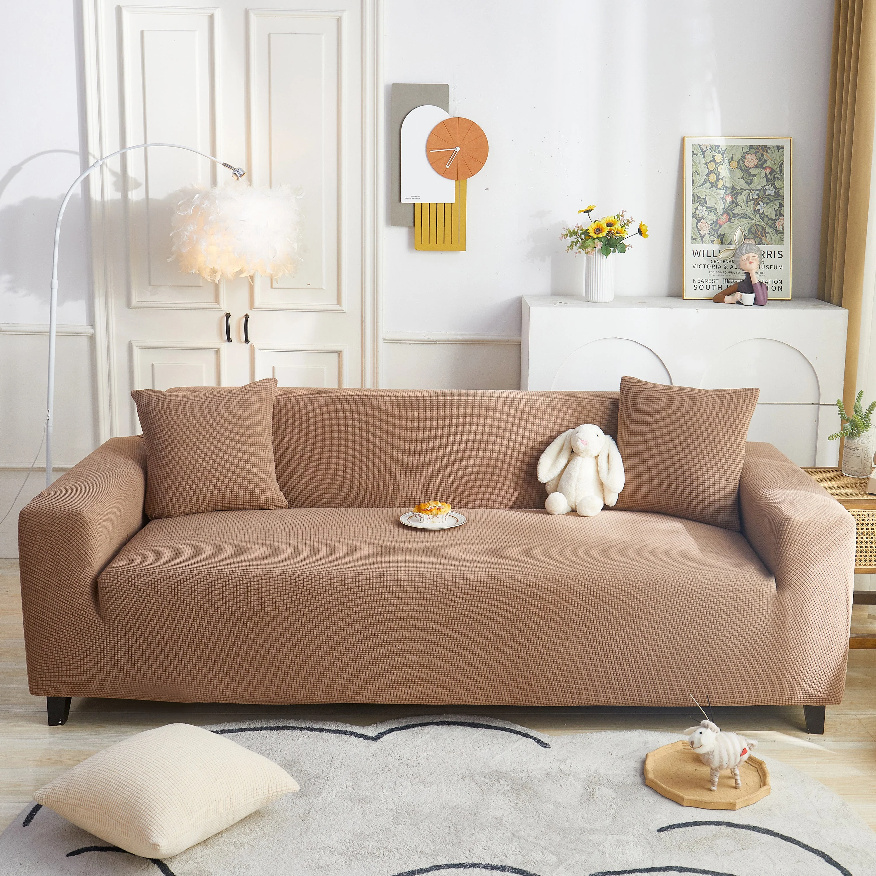 Grid Textured Stretch Sofa Cover, Soft Elastic Slipcover for Couch Protection - Image 2