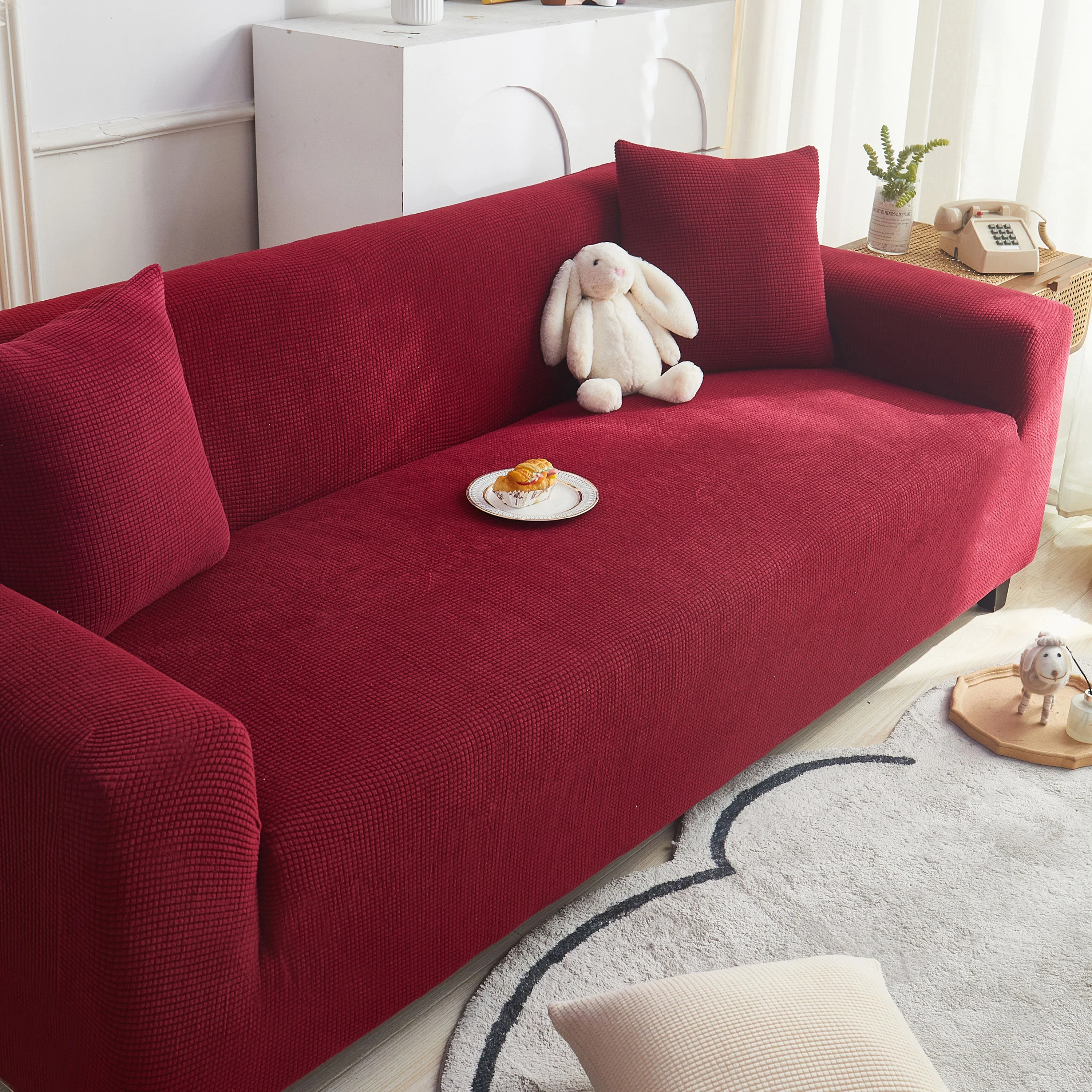 Grid Textured Stretch Sofa Cover, Soft Elastic Slipcover for Couch Protection - Image 20