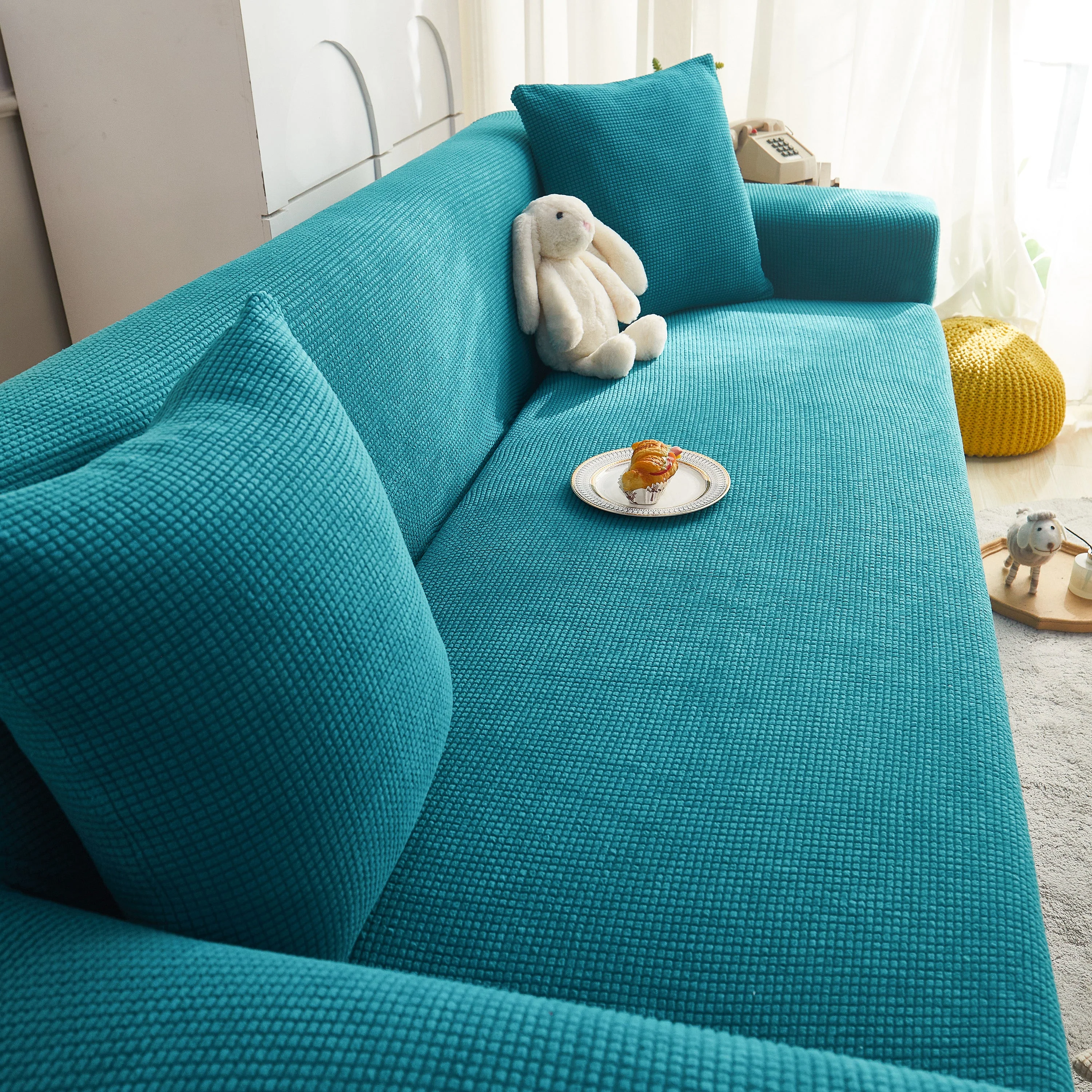 Grid Textured Stretch Sofa Cover, Soft Elastic Slipcover for Couch Protection - Image 201