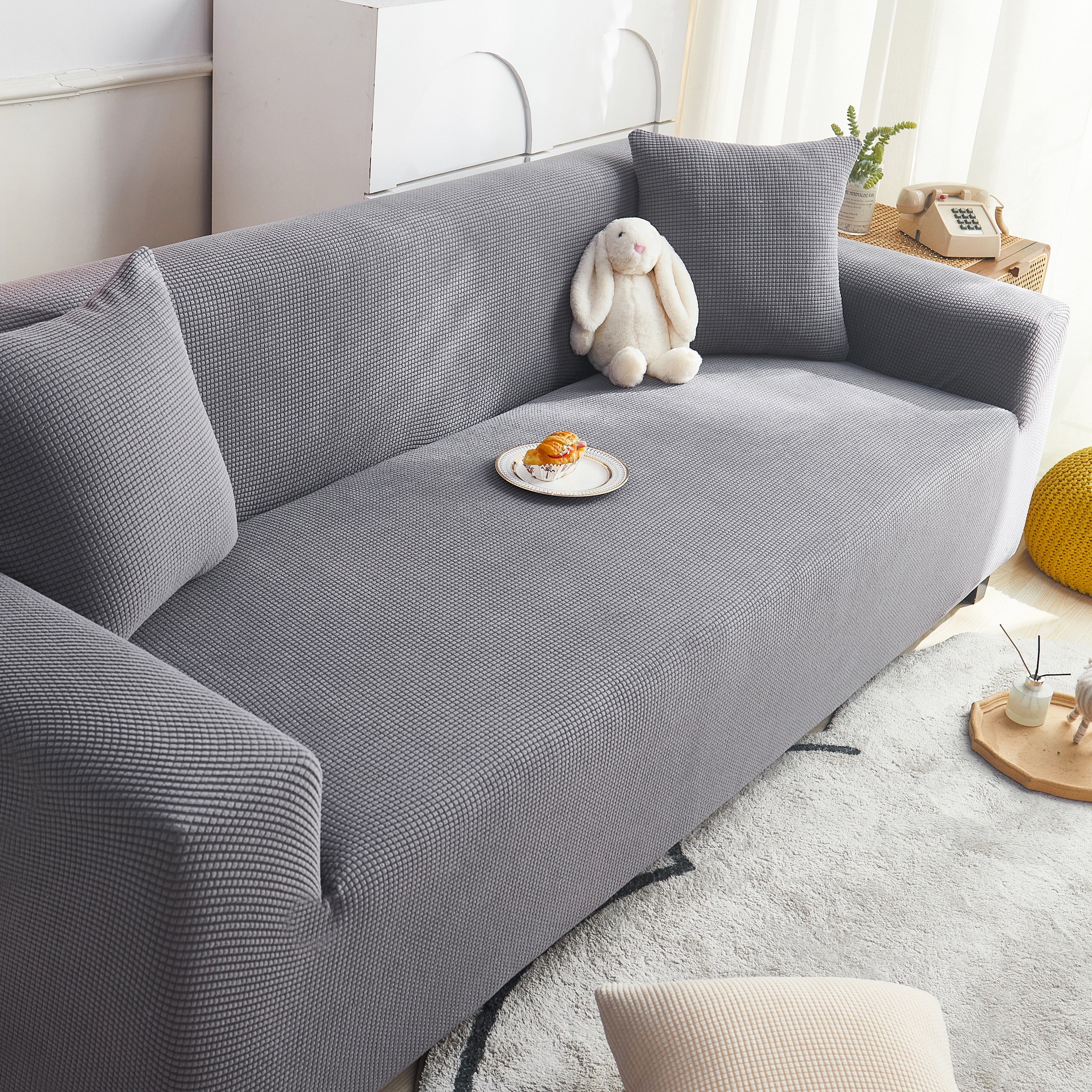 Grid Textured Stretch Sofa Cover, Soft Elastic Slipcover for Couch Protection - Image 21