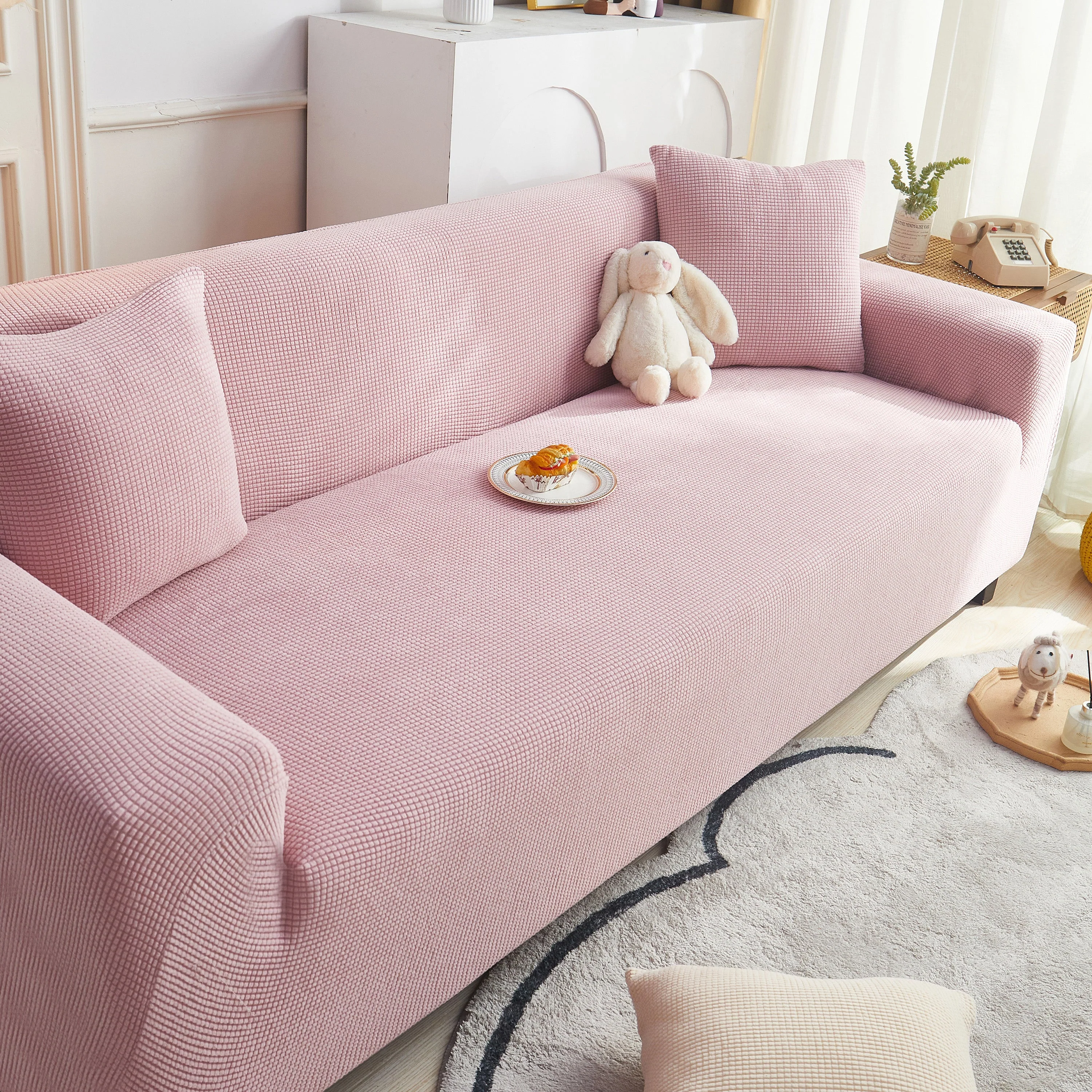 Grid Textured Stretch Sofa Cover, Soft Elastic Slipcover for Couch Protection - Image 22